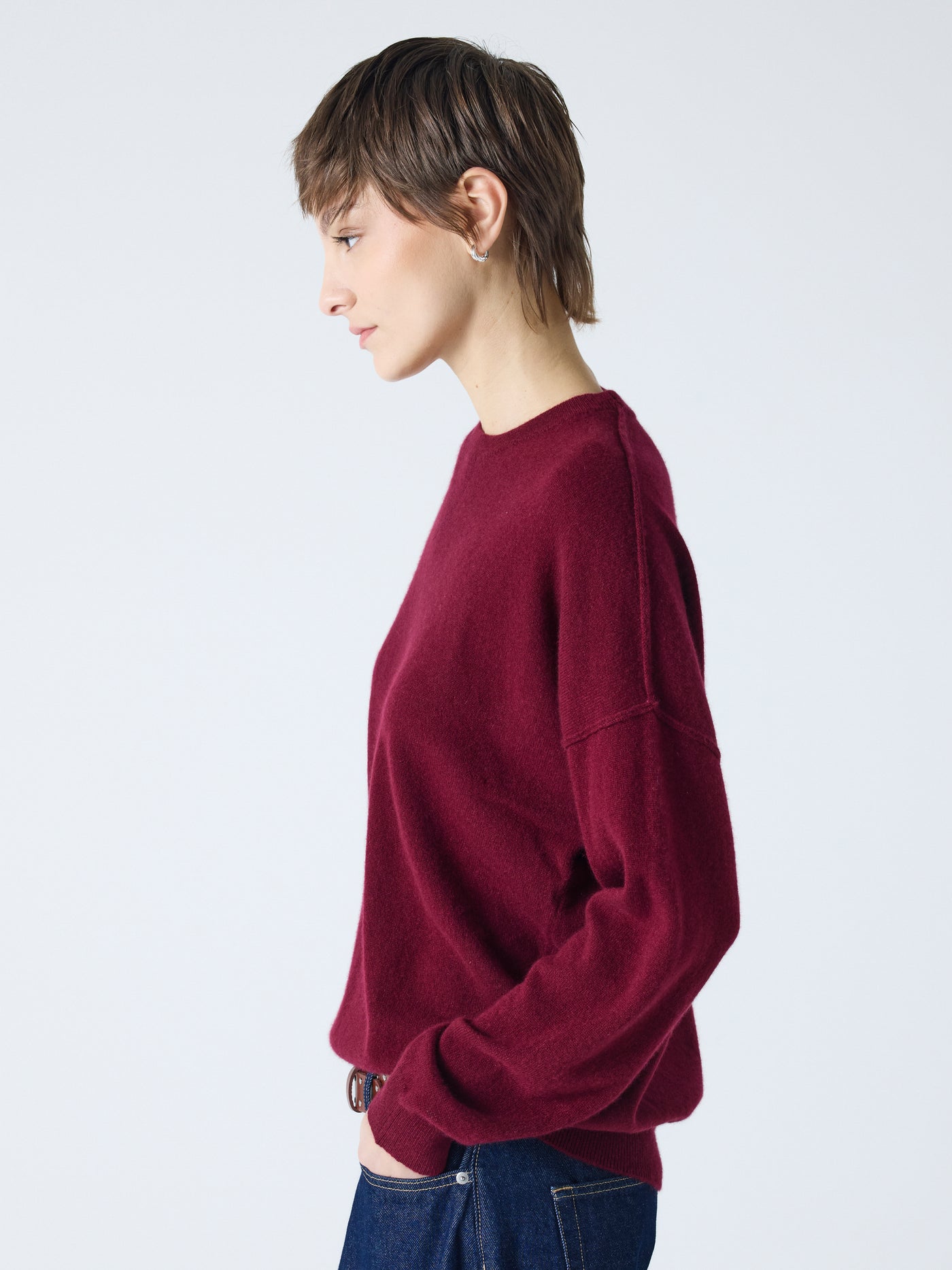 andy - Pull col rond 100% cachemire - burgundy