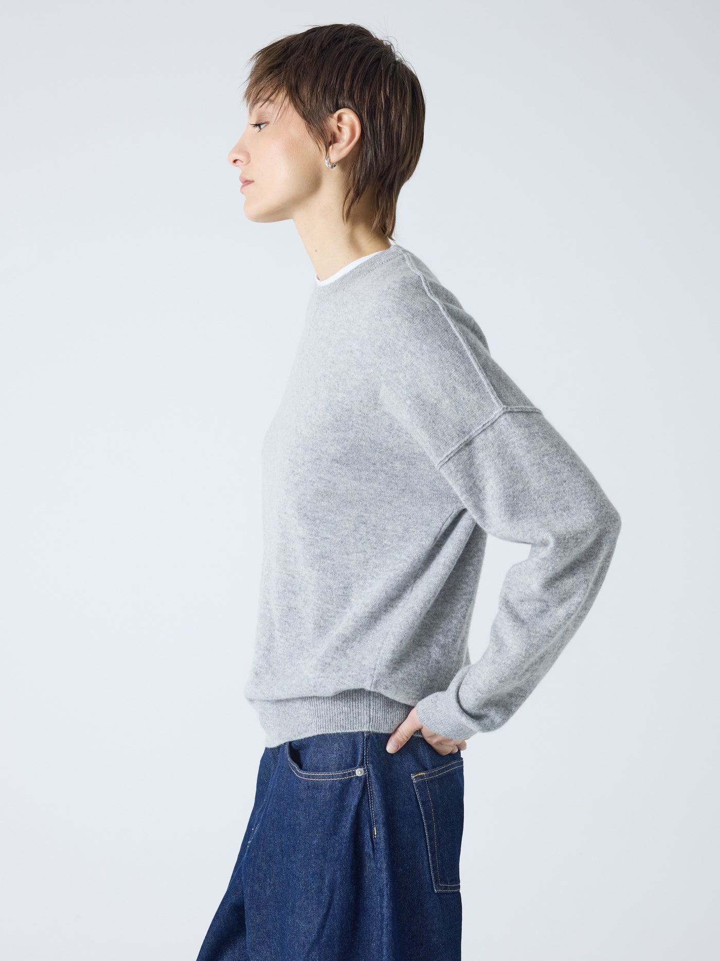 andy - Pull col rond 100% cachemire - light heather gray