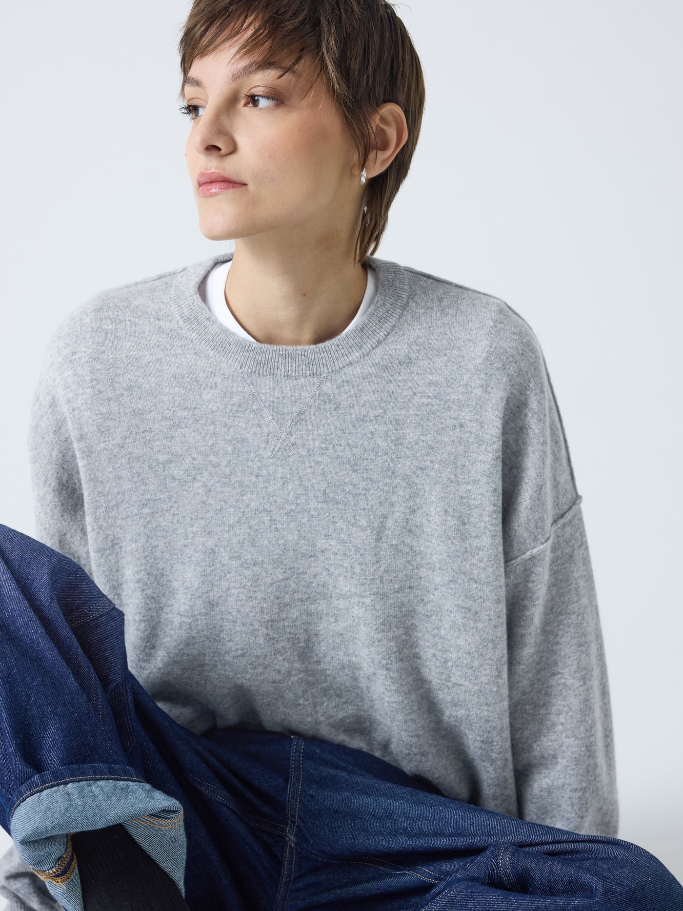 andy - Pull col rond 100% cachemire - light heather gray