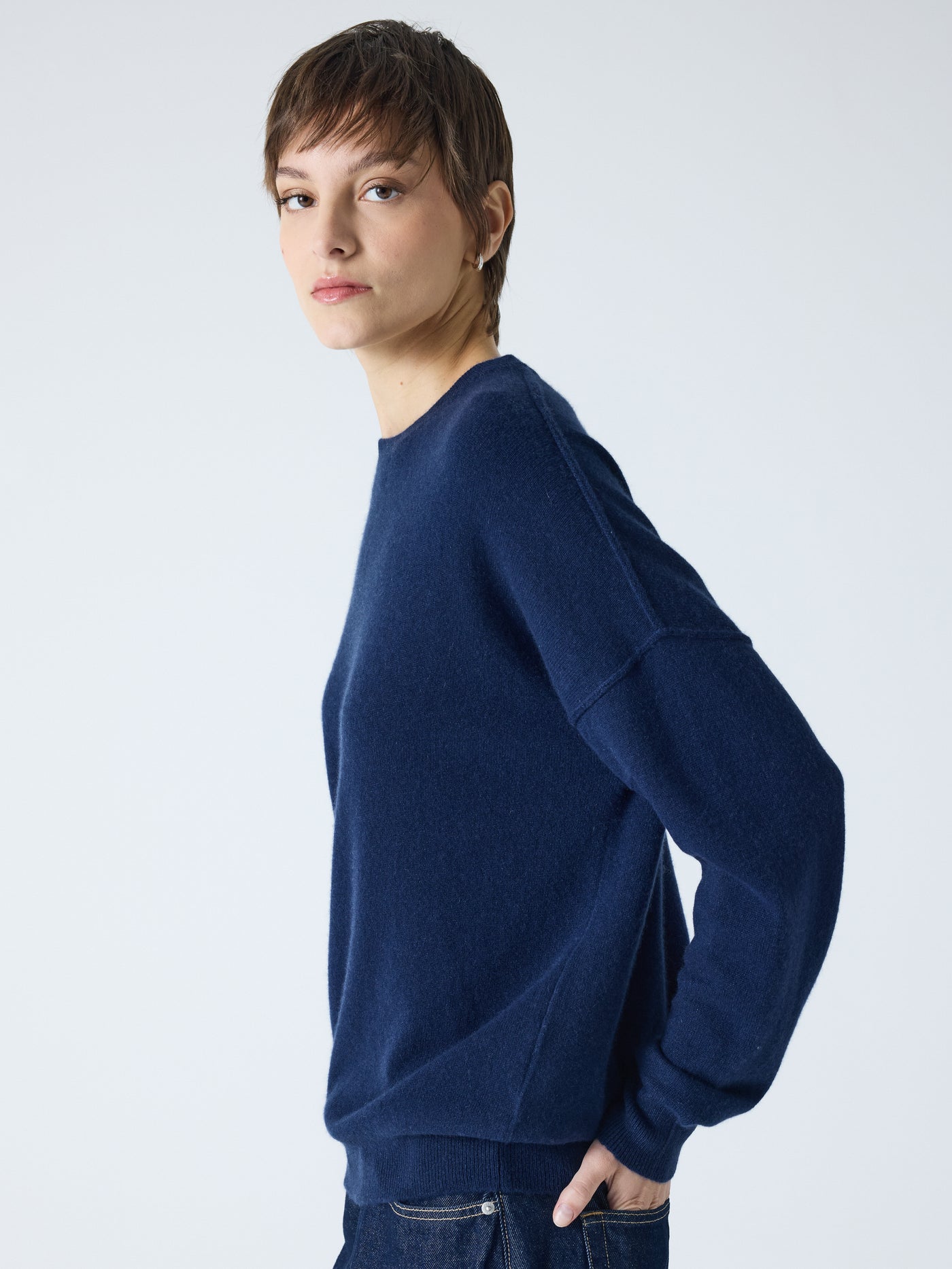 andy - Pull col rond 100% cachemire - navy