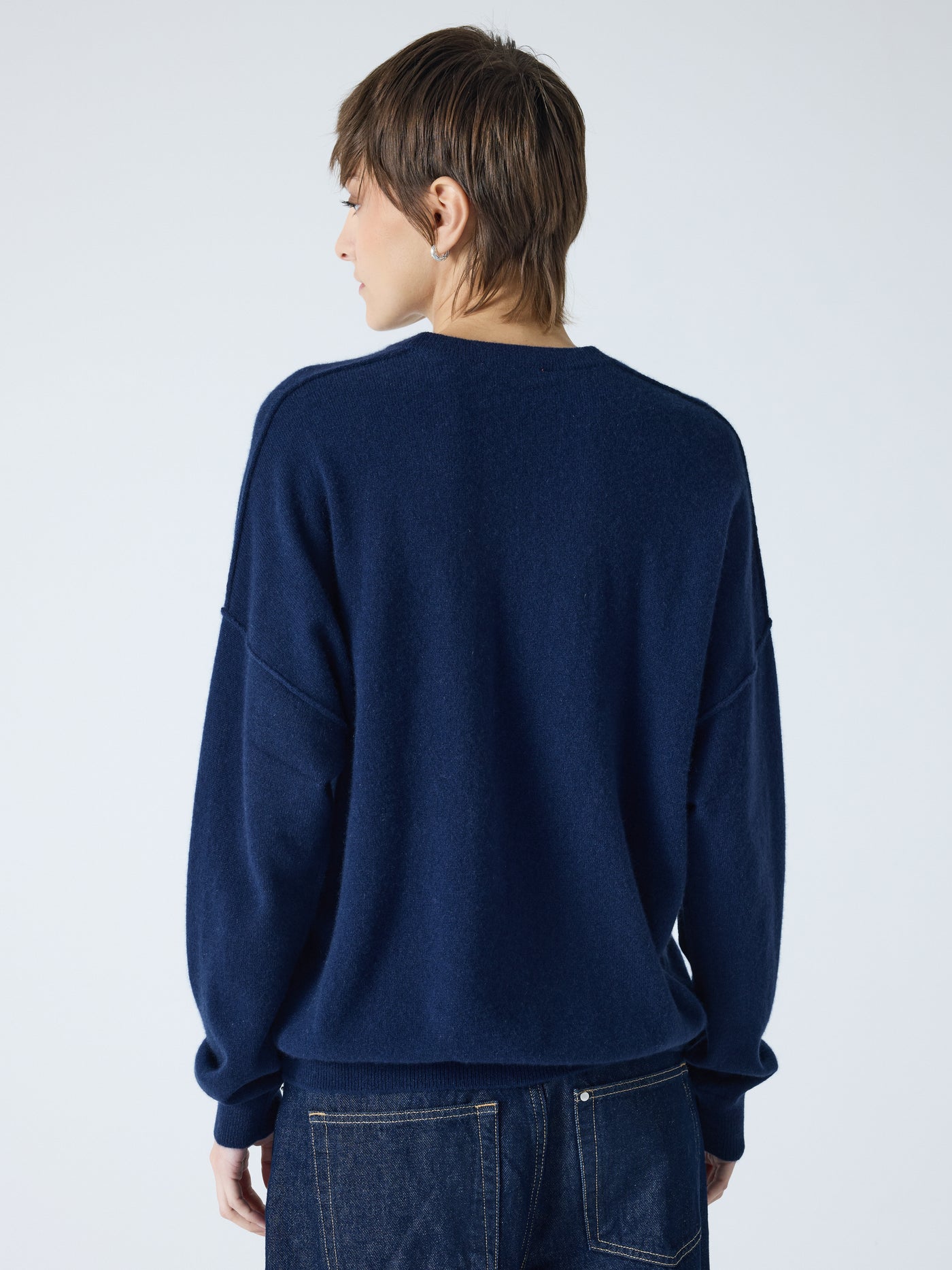 andy - Pull col rond 100% cachemire - navy