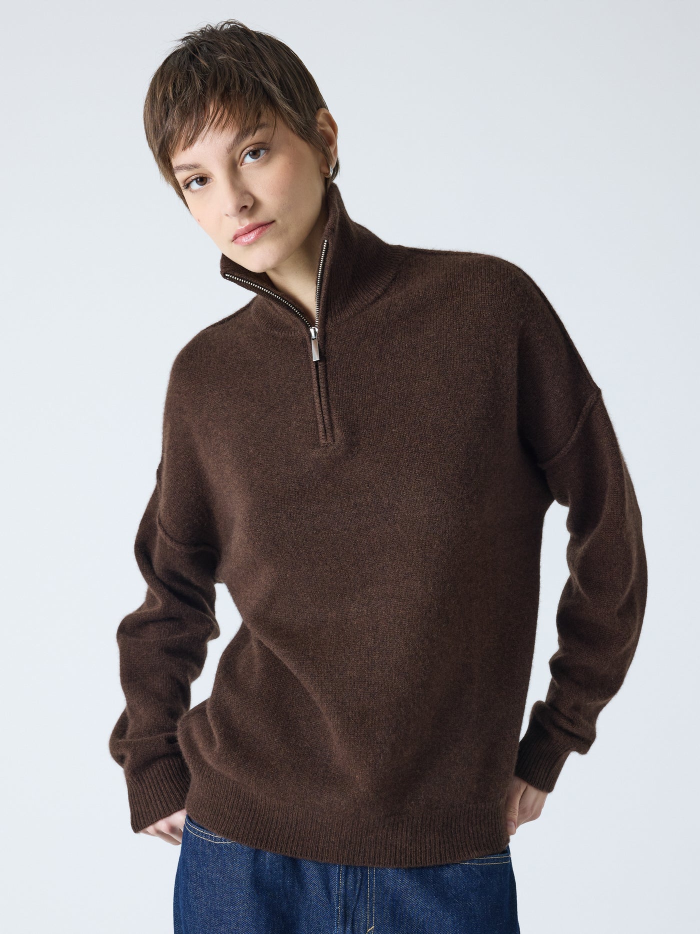 blake - Pull col rond 100% cachemire - brownie
