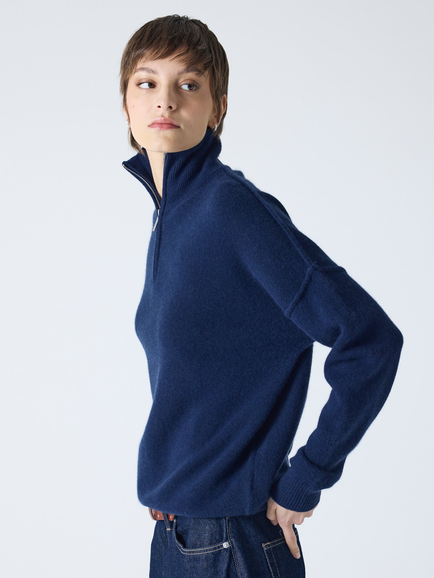 blake - Pull col rond 100% cachemire - Navy