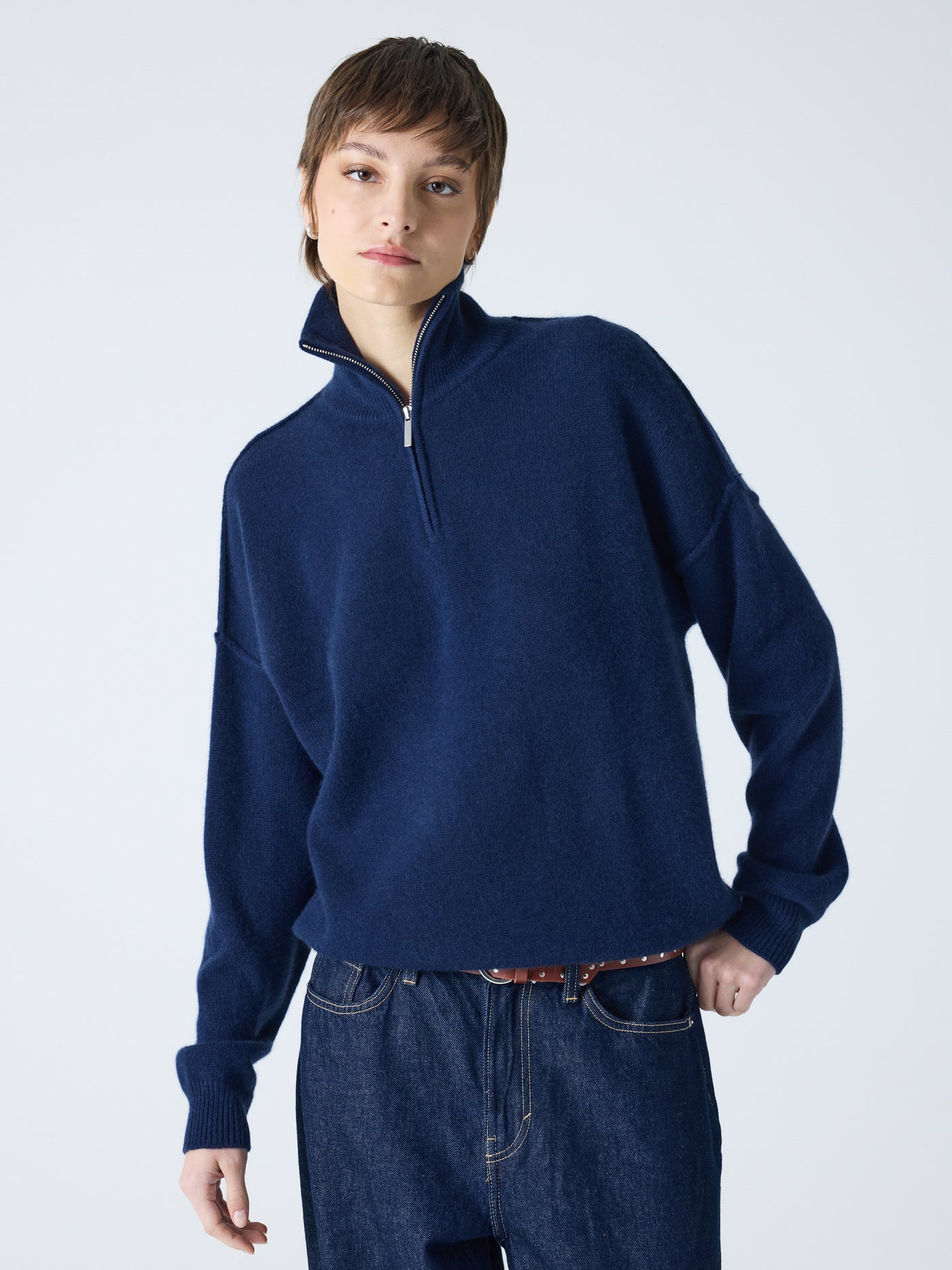 blake - Pull col rond 100% cachemire - Navy