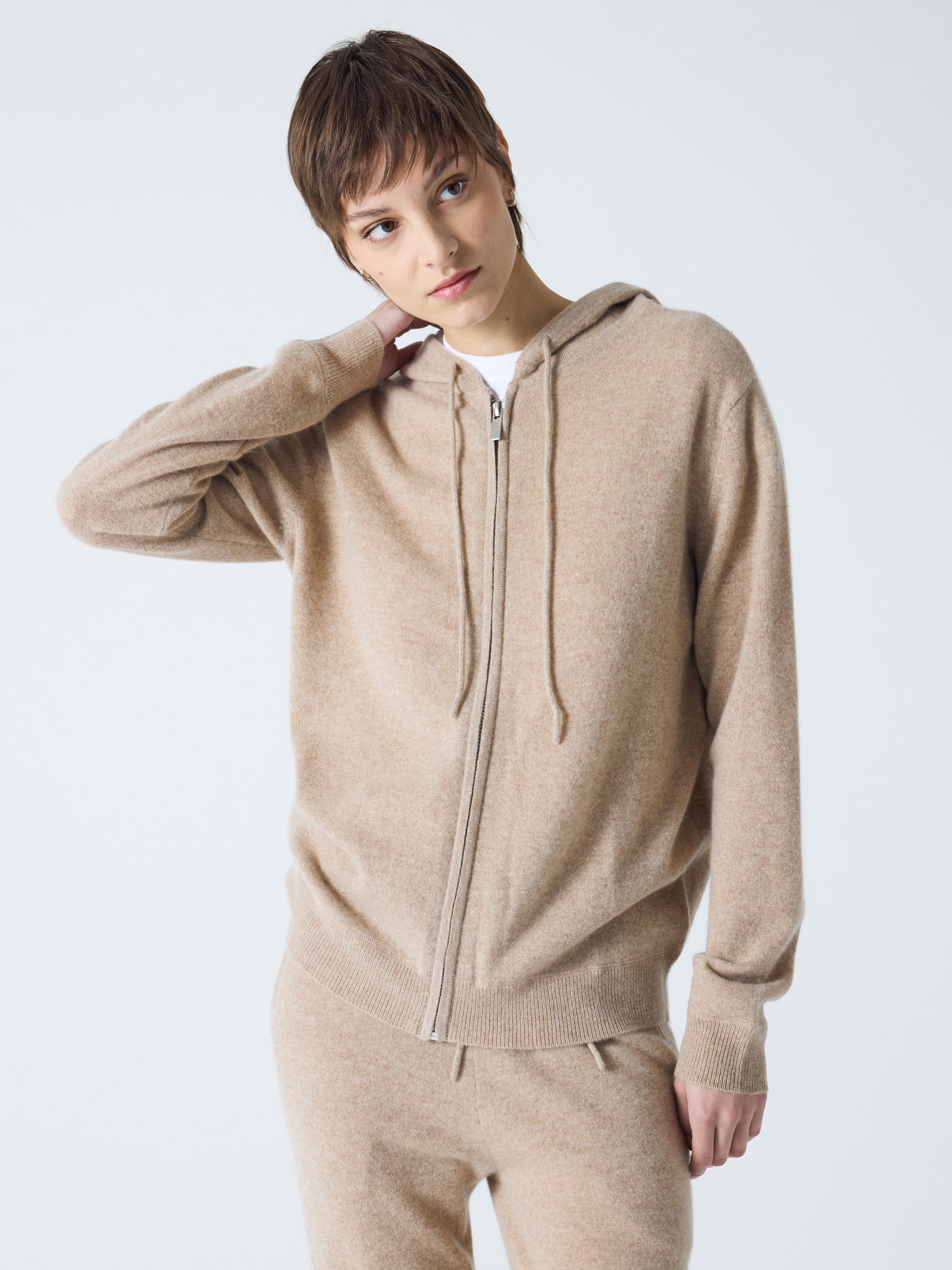 dany - Gilet à capuche zippé 100% cachemire - kastanje