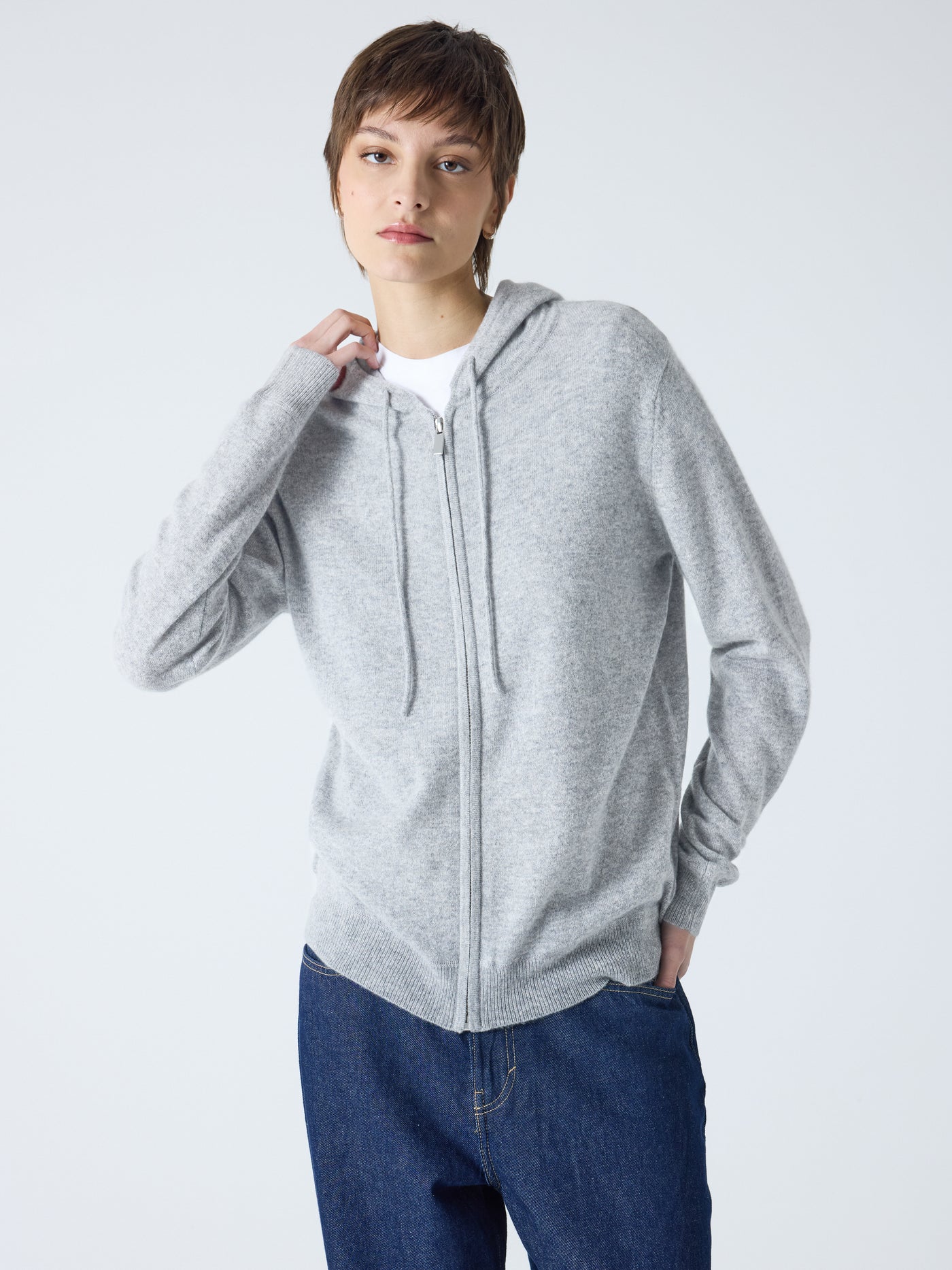 dany - Gilet à capuche zippé 100% cachemire - licht heather grijs