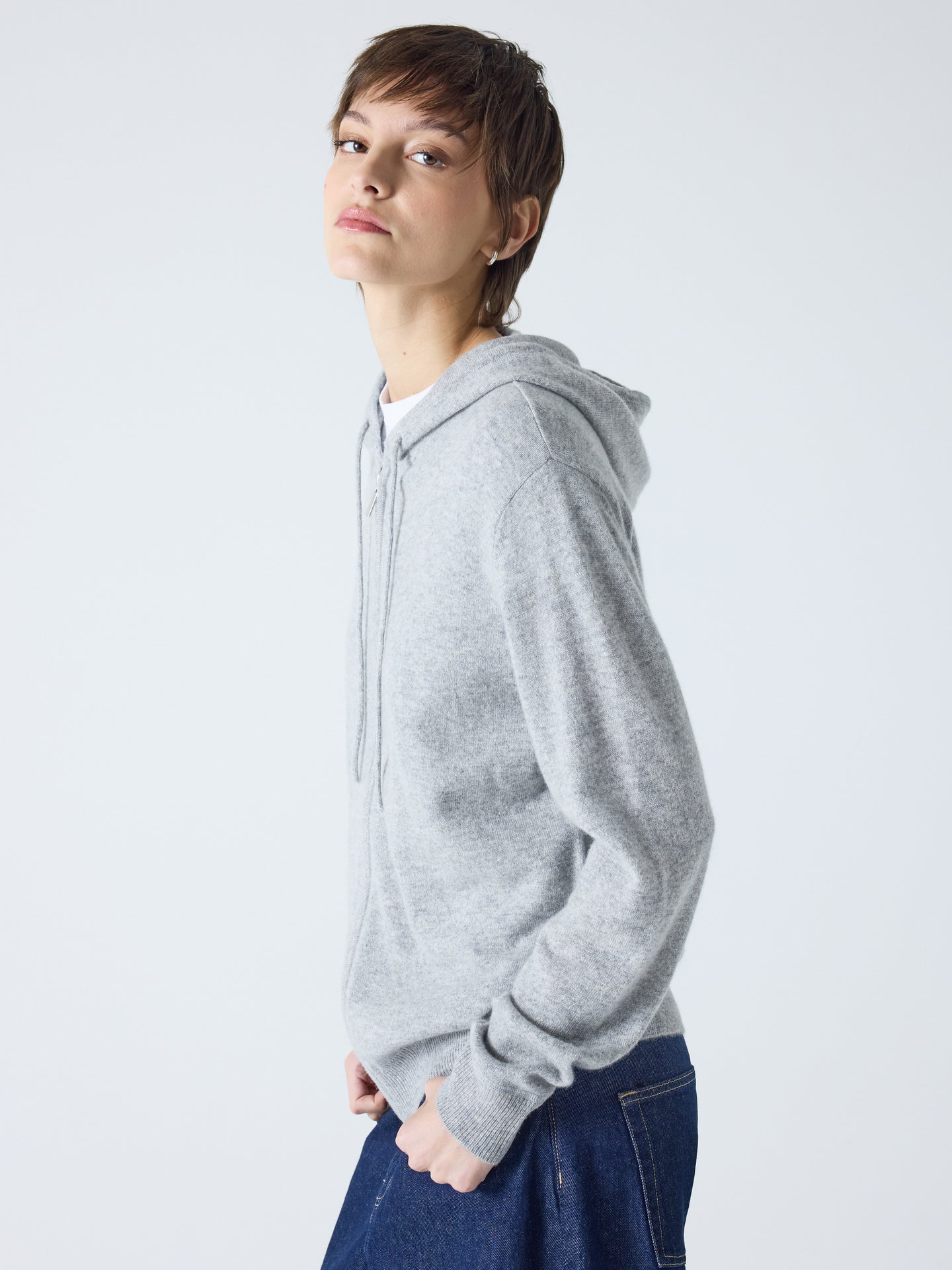 dany - Gilet à capuche zippé 100% cachemire - licht heather grijs