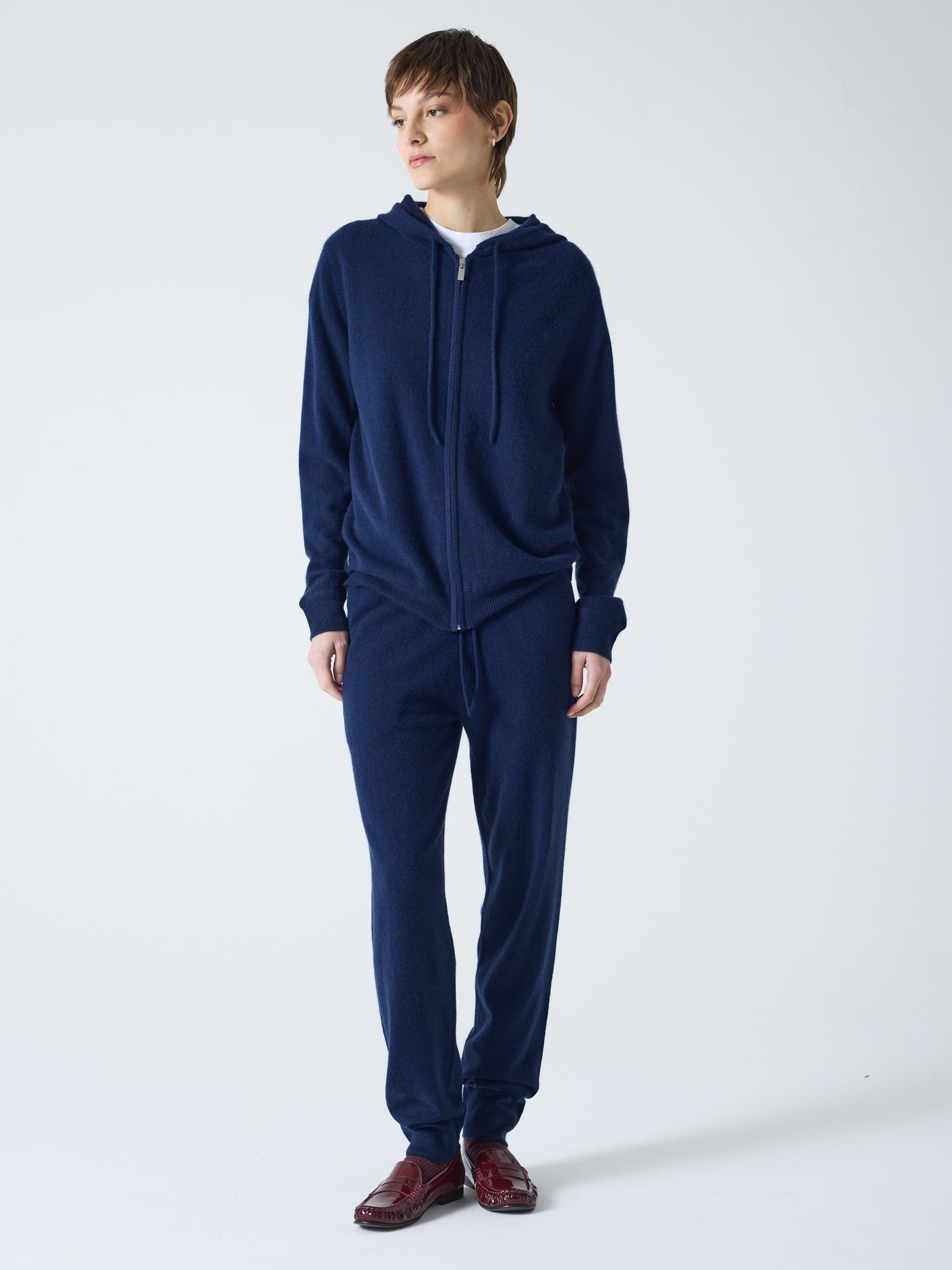 dany - Gilet à capuche zippé 100% cachemire - navy