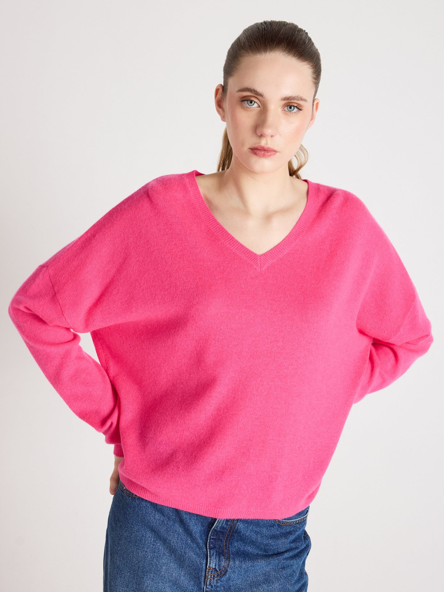 ronde hals trui alicia - kasjmier - fuchsia