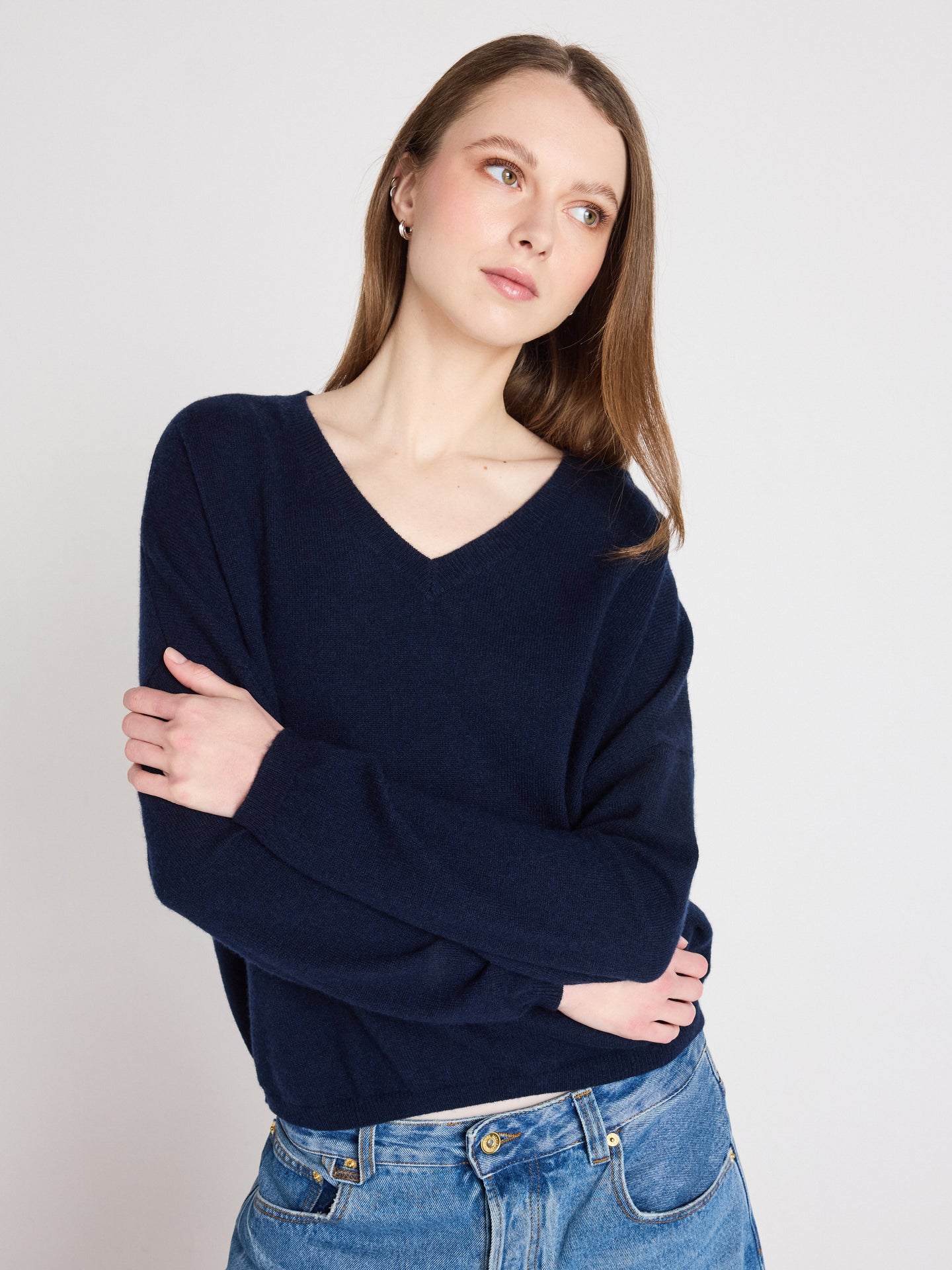 ronde hals trui alicia - kasjmier - navy