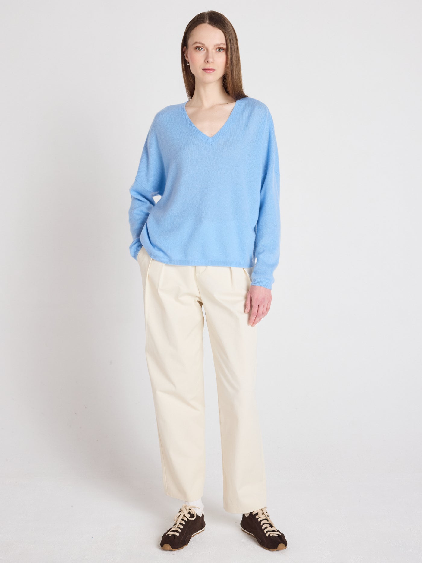 Alicia - Kaschmirpullover mit V-Ausschnitt - provence blue