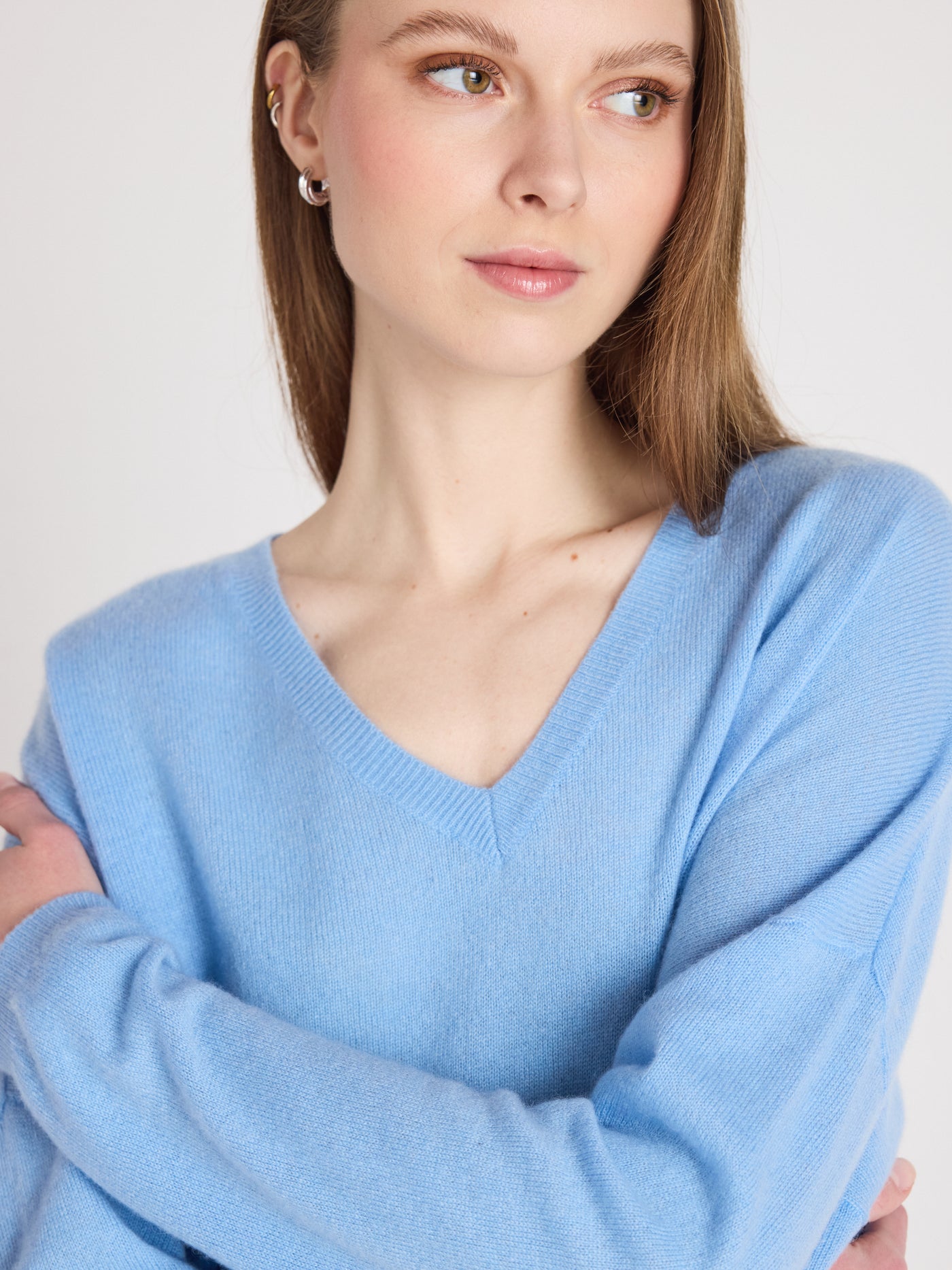 Alicia - Kaschmirpullover mit V-Ausschnitt - provence blue