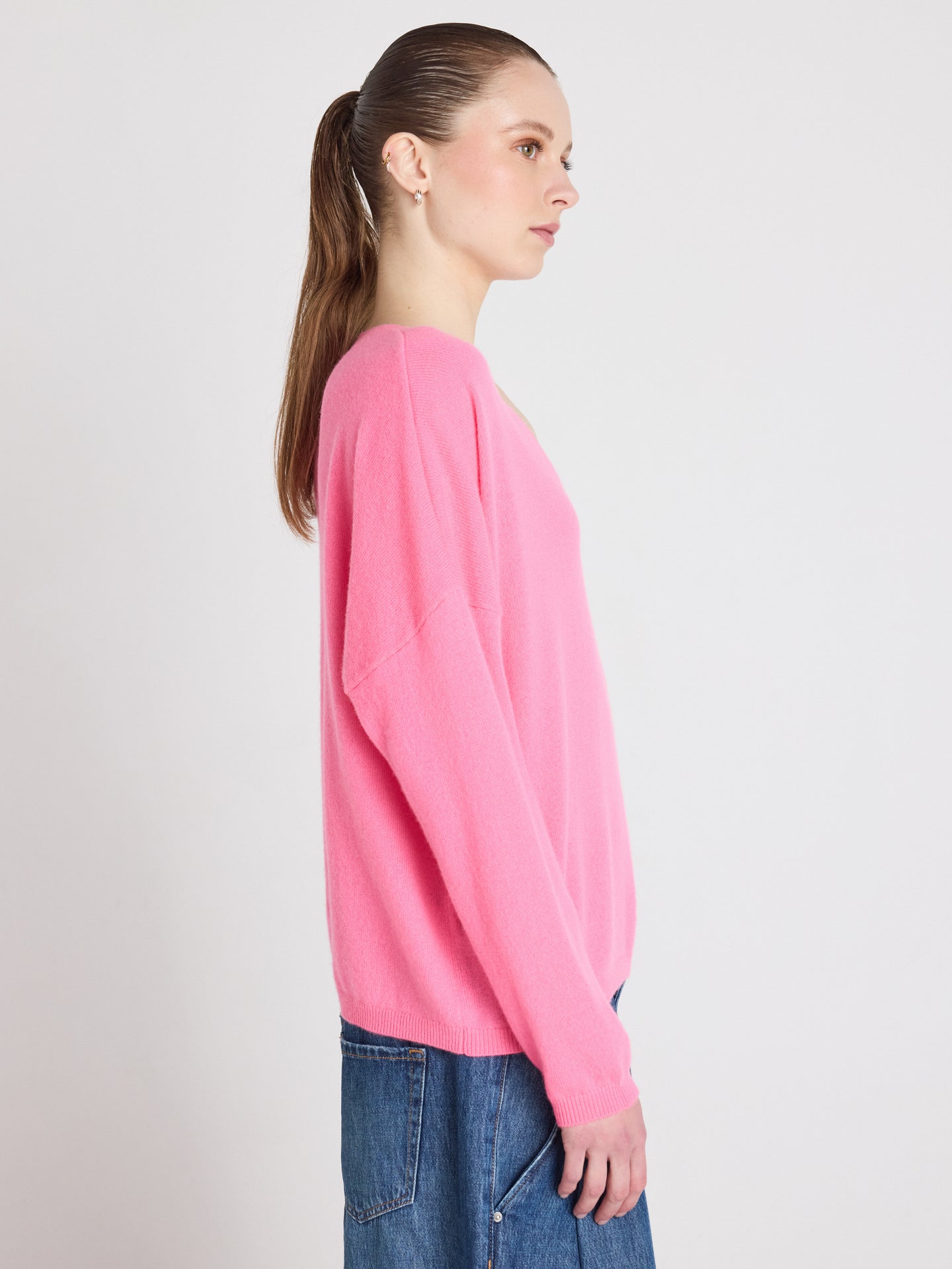 ronde hals trui alicia - kasjmier - sparkle pink neon