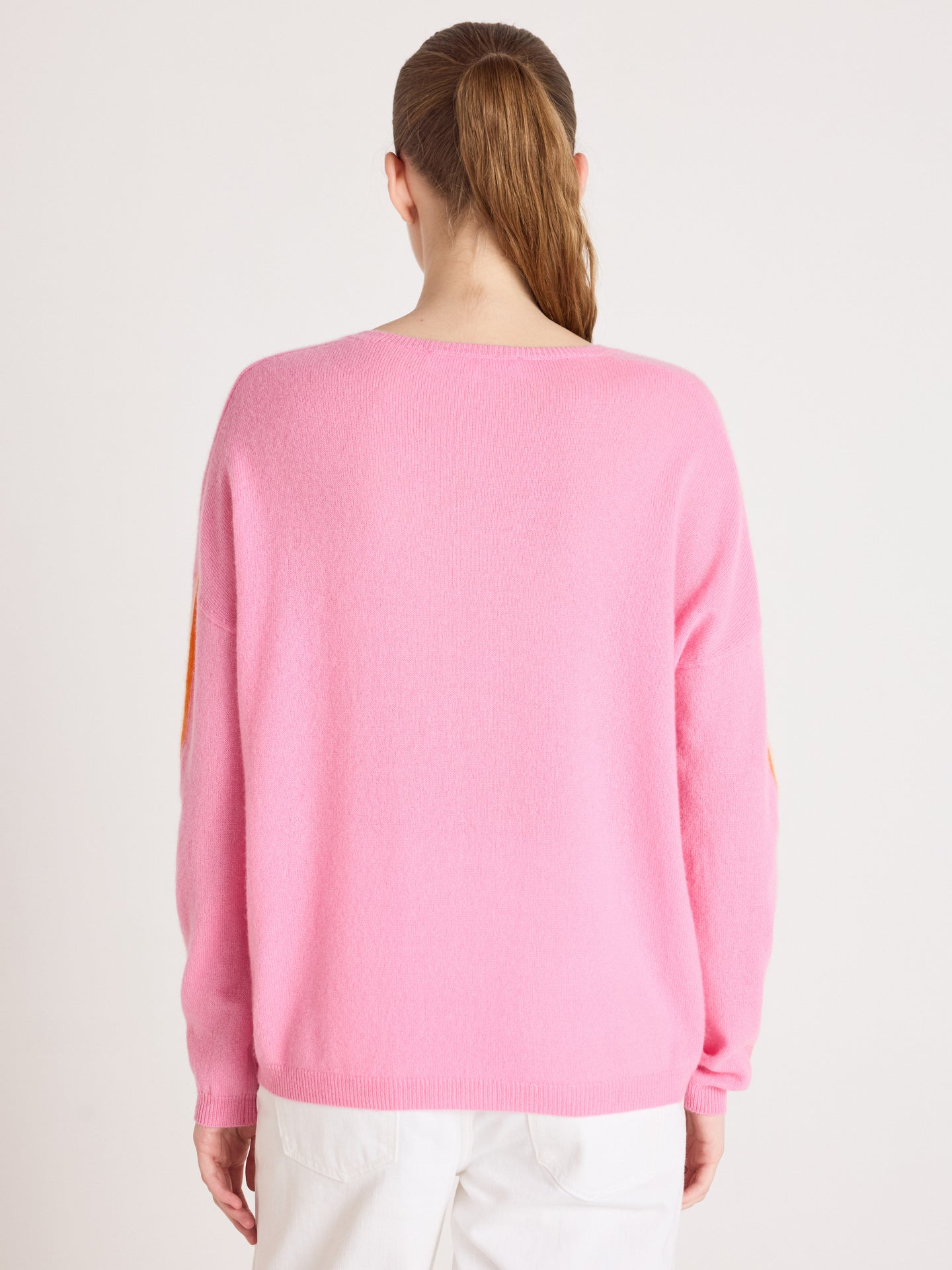 pull col v à bandes alexia - Maglione a V in cashmere - dragon fruit