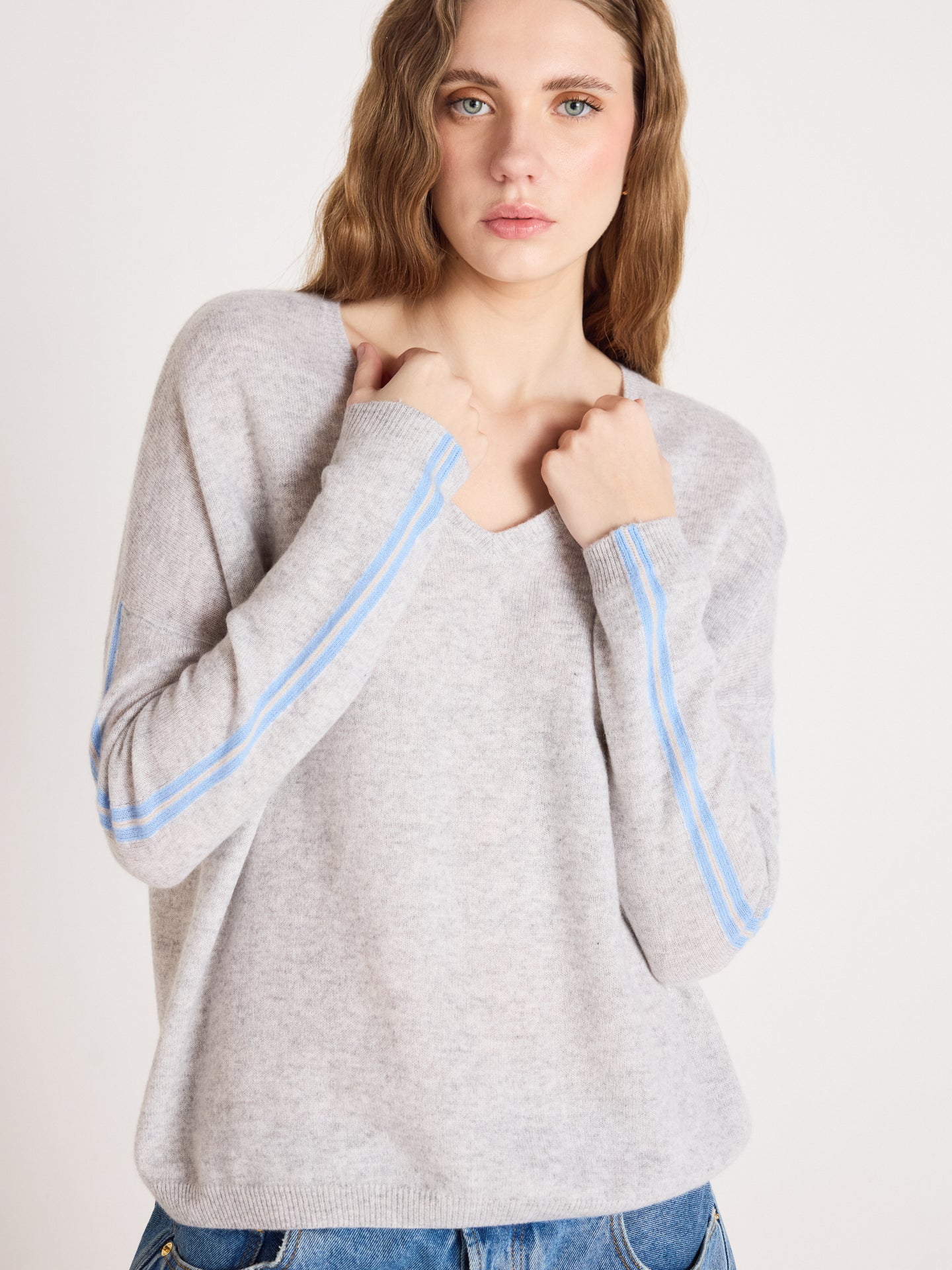 alexia round neck sweater - cashmere - light heather gray