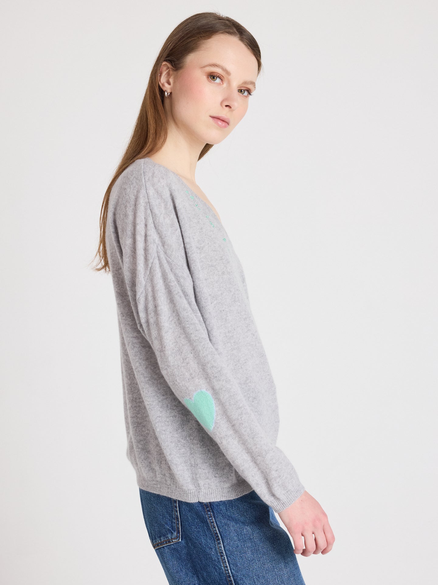 pull col v kennedy - cachemire - light heather grey