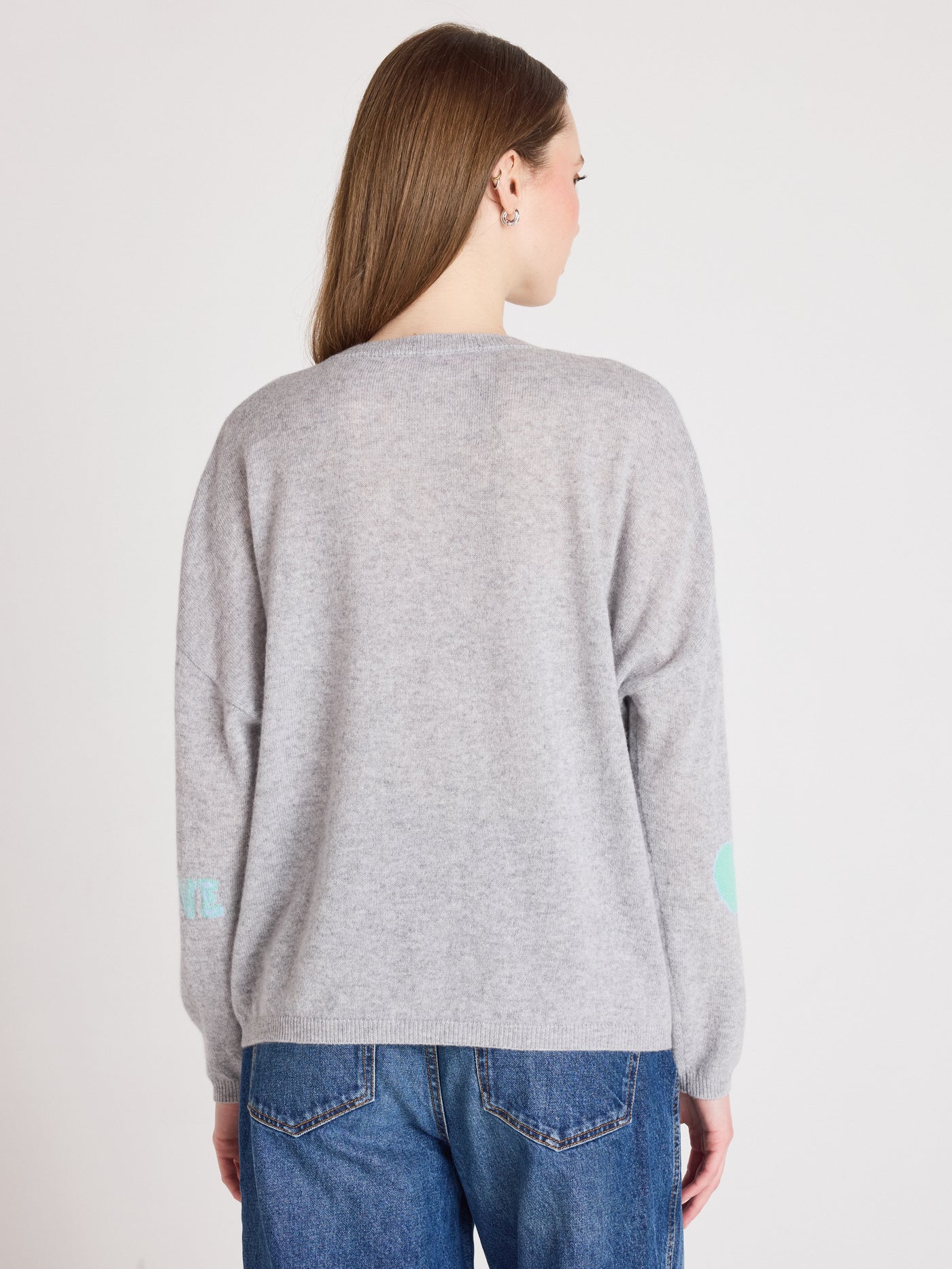 Kennedy - Bestickter Kaschmirpullover mit V-Ausschnitt - light heather grey