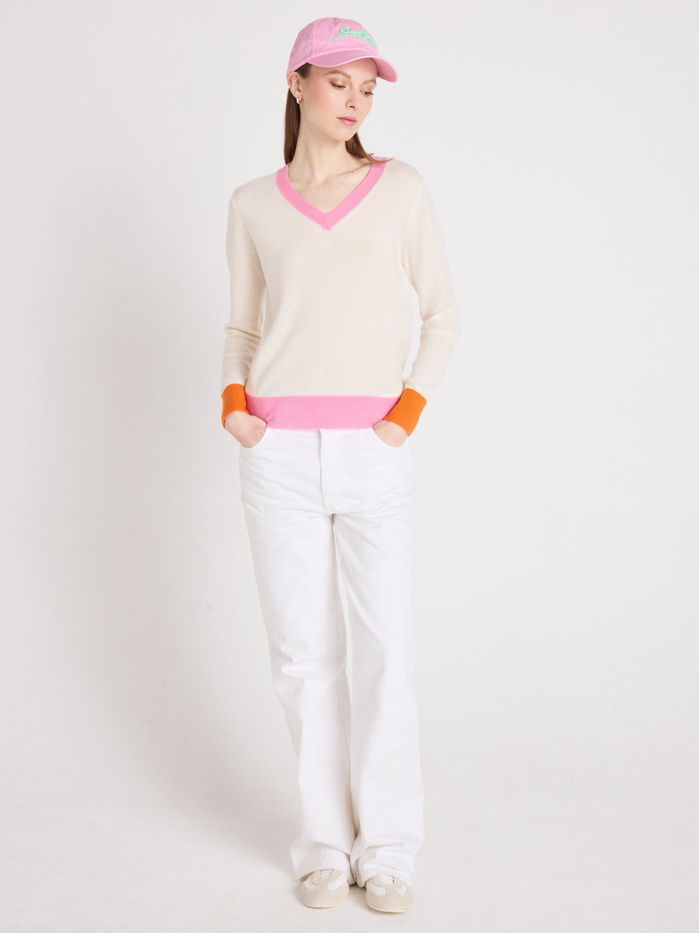 isla - Kaschmirpullover mit V-Ausschnitt - cream