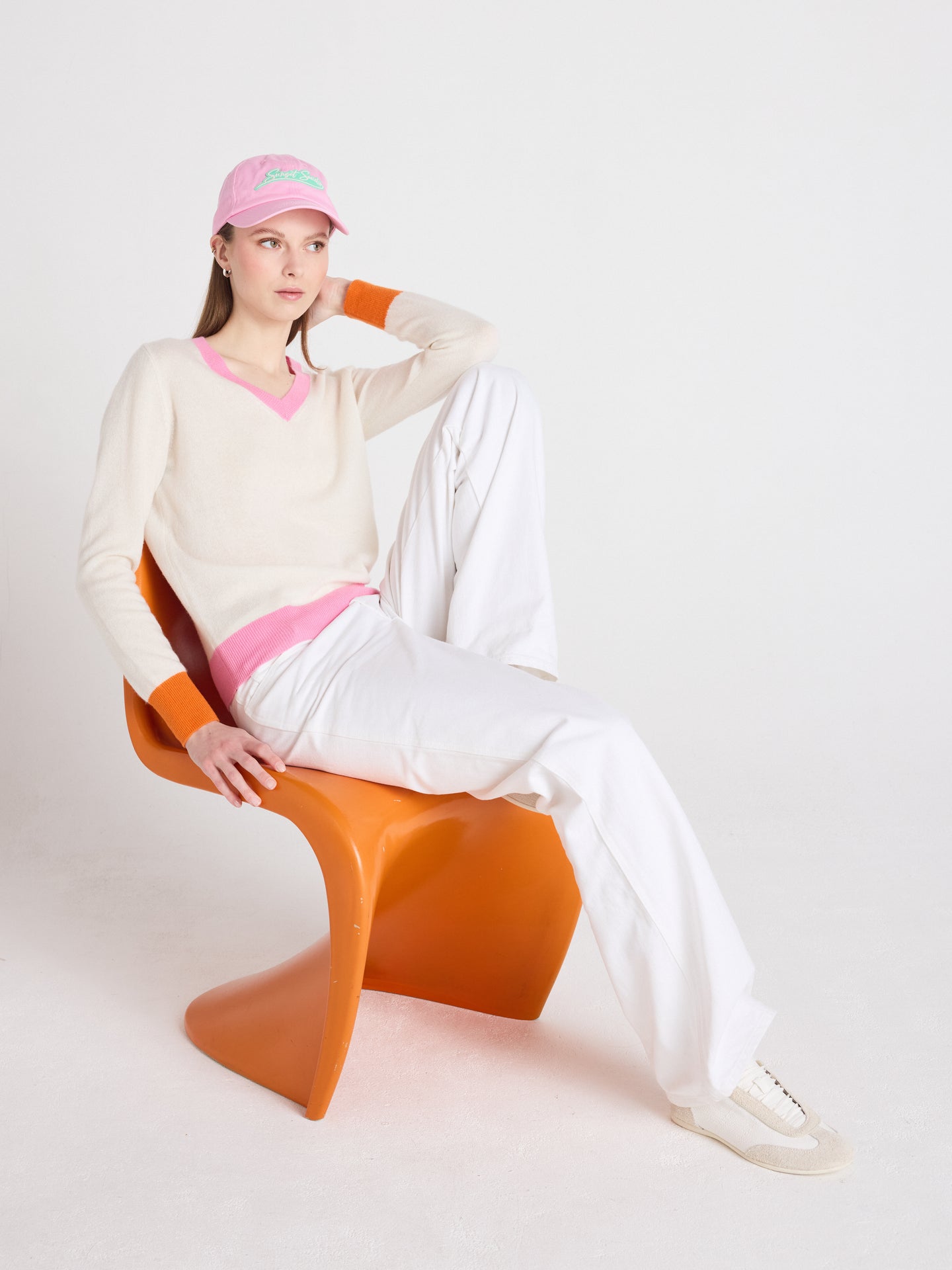 v-hals trui isla - kasjmier - cream