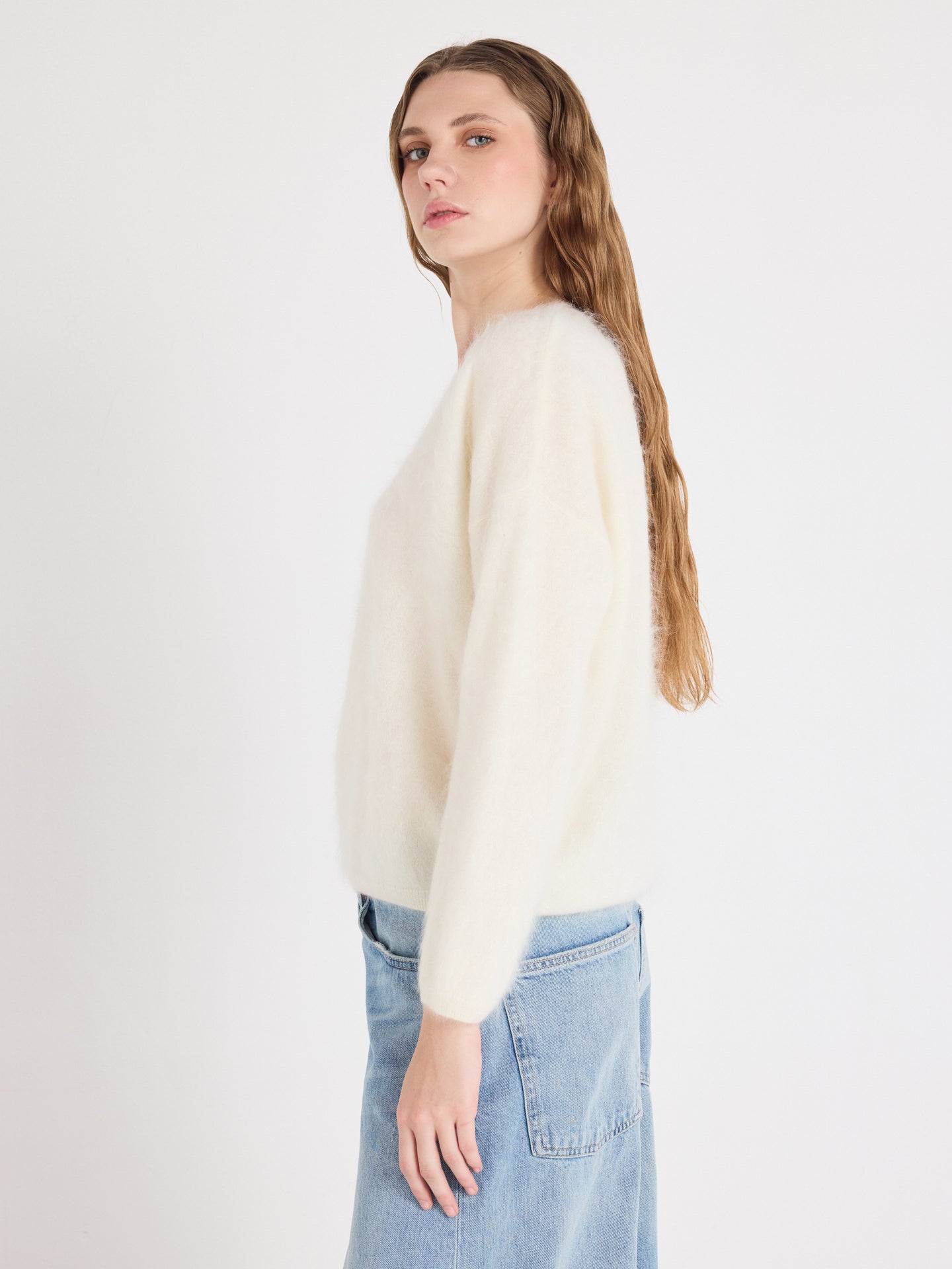 pull oversize col v soeli - cachemire brossé - cream