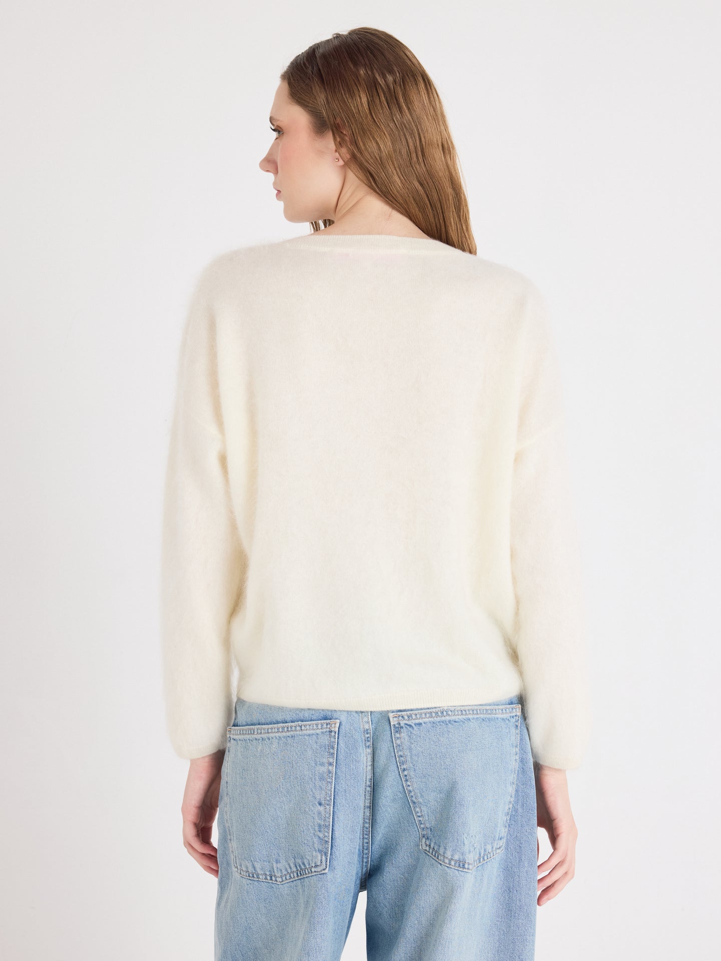 pull oversize col v soeli - cachemire brossé - cream
