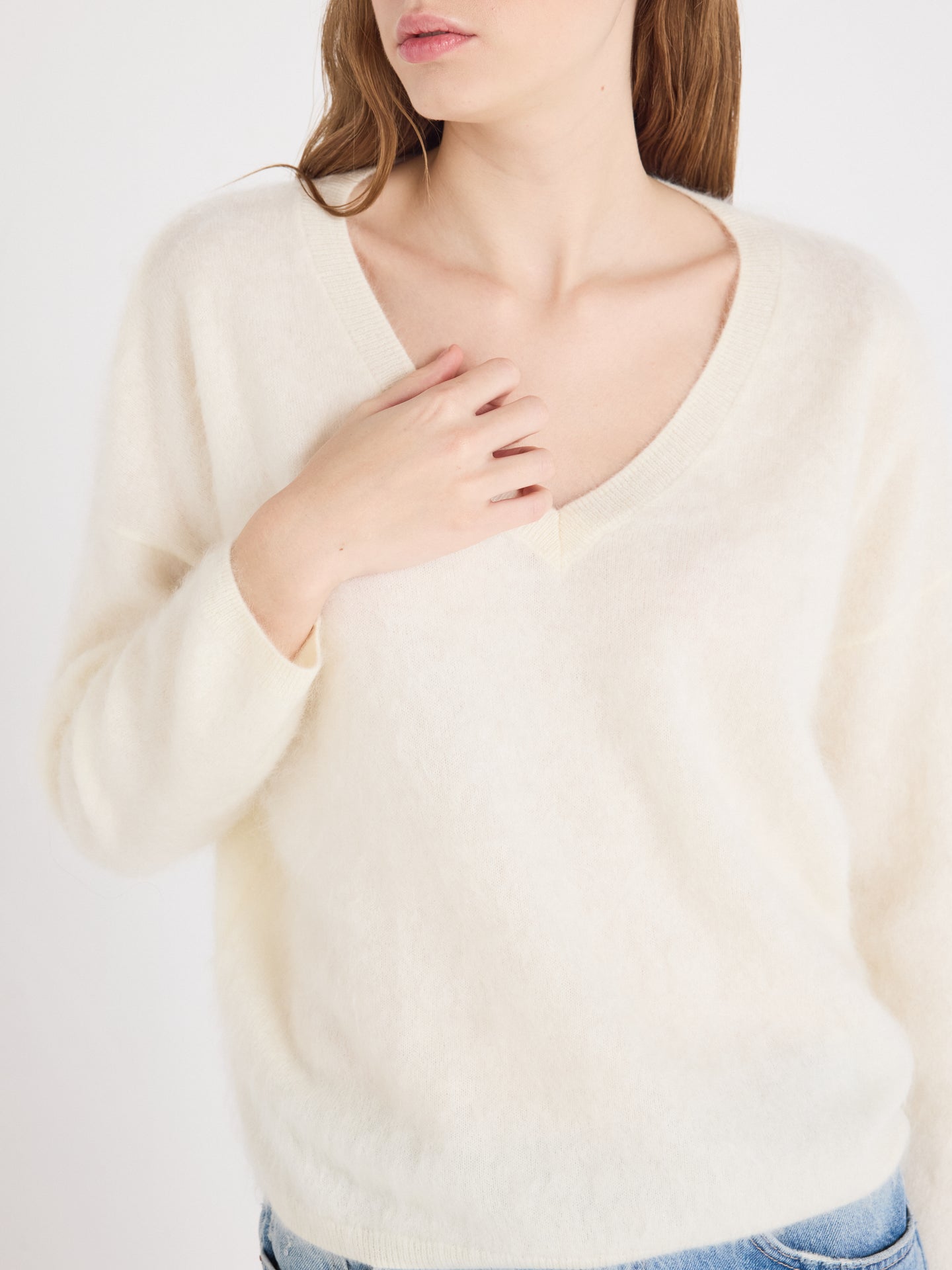 pull oversize col v soeli - cachemire brossé - cream