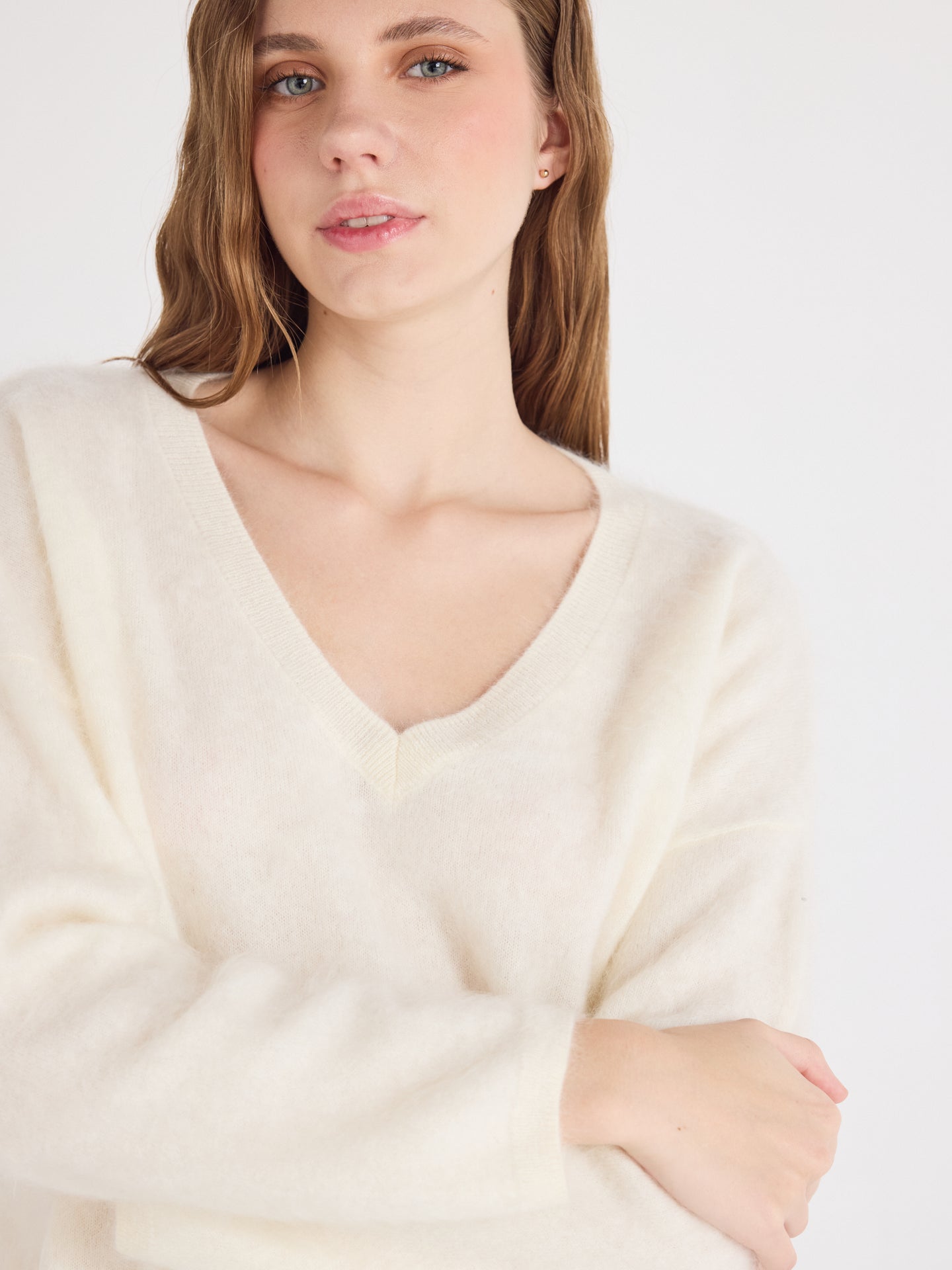 pull oversize col v soeli - cachemire brossé - cream