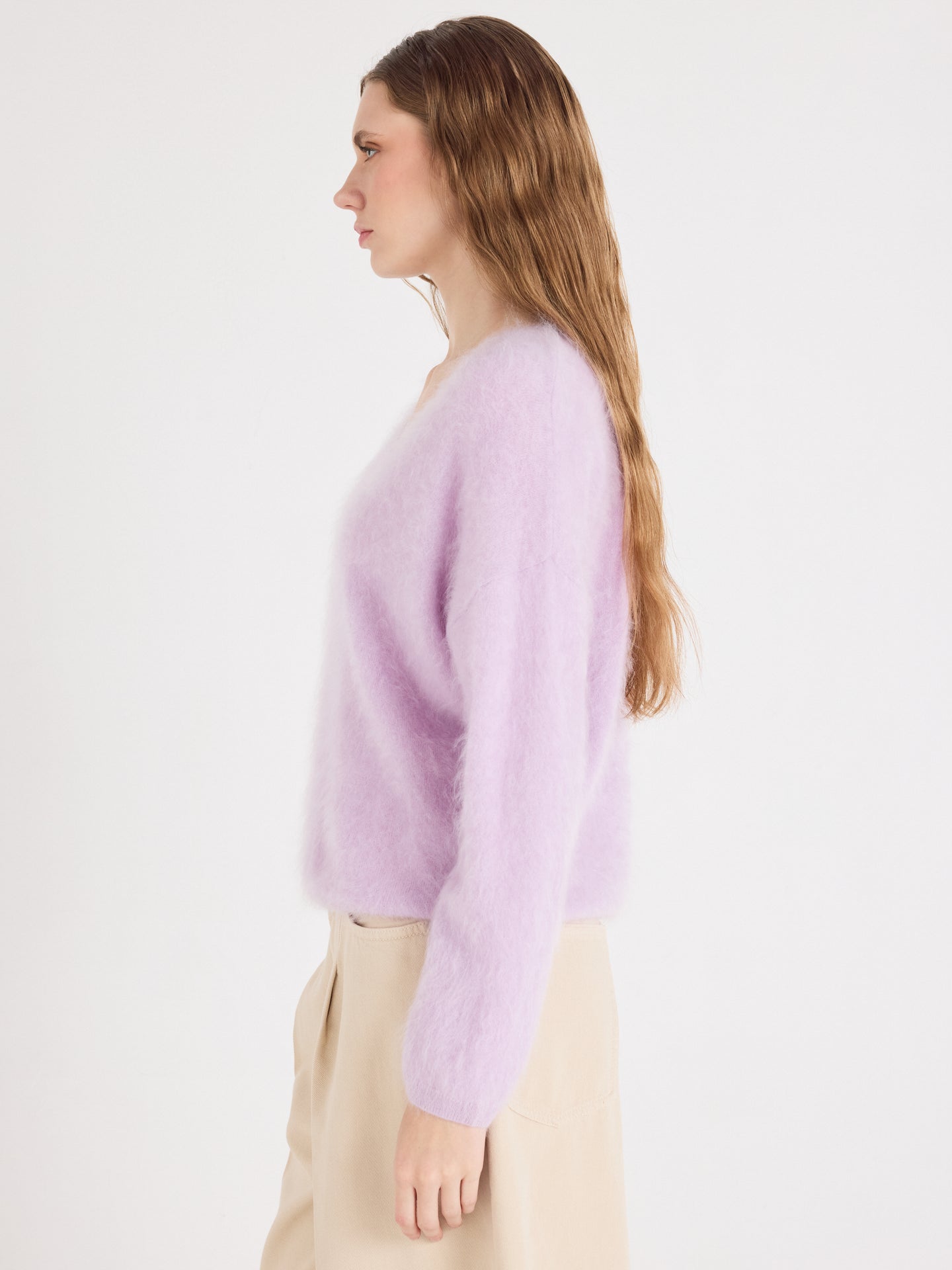 pull oversize col v soeli - cachemire brossé - lilac