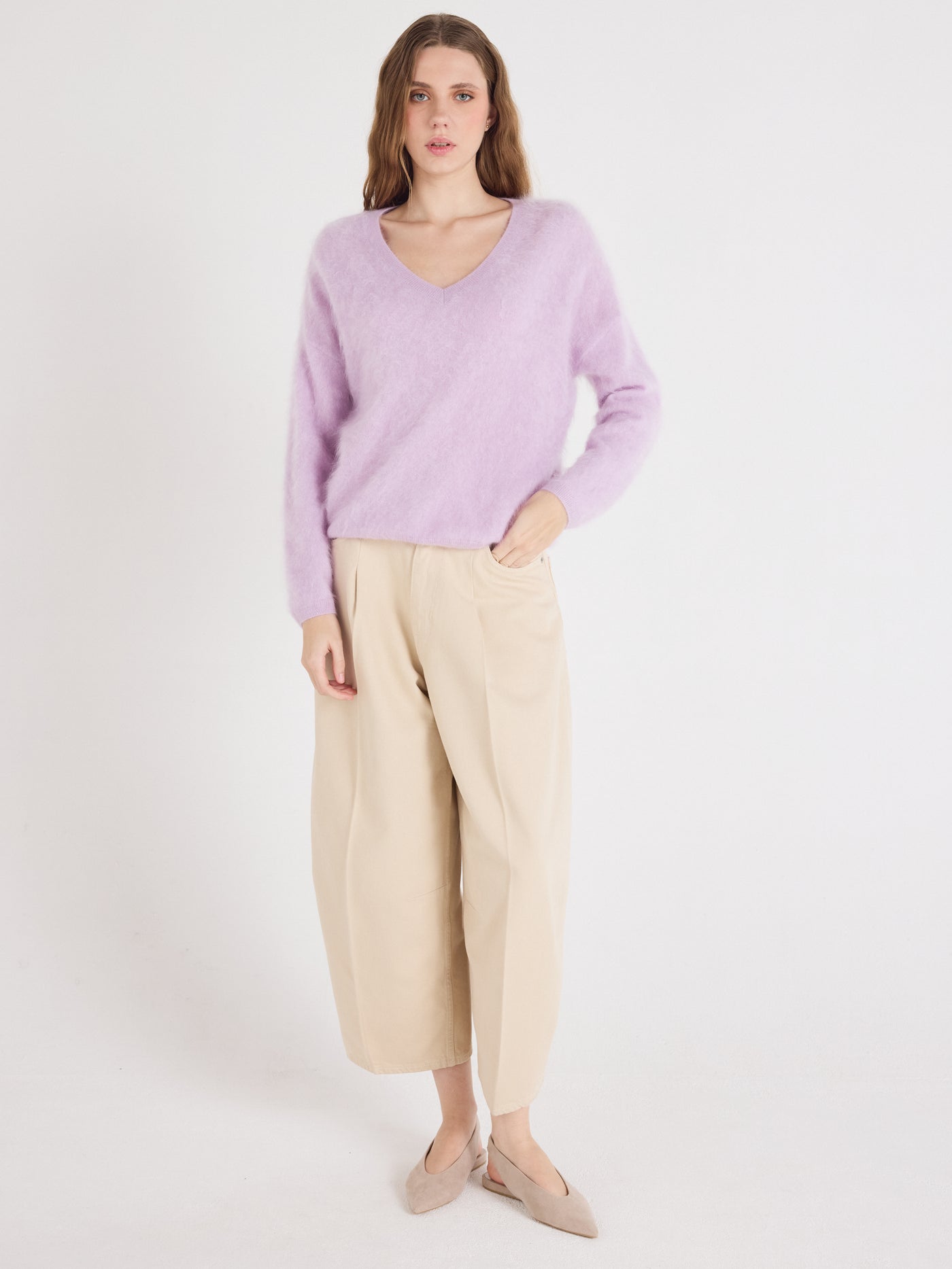 soeli - V-neck brushed cashmere sweater - lilac