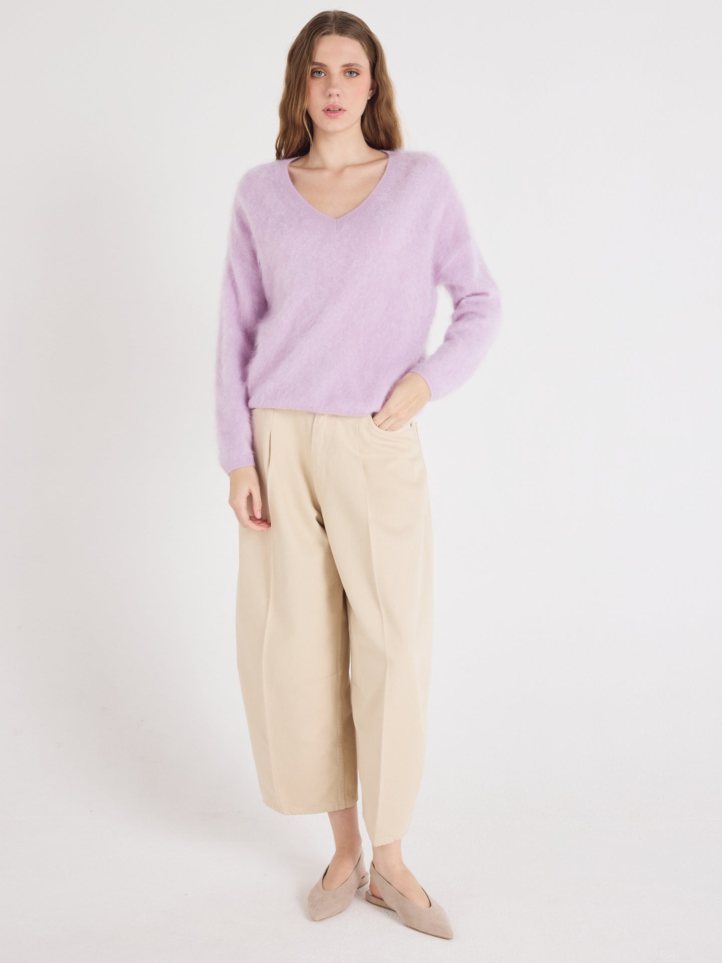 pull oversize col v soeli - cachemire brossé - lilac