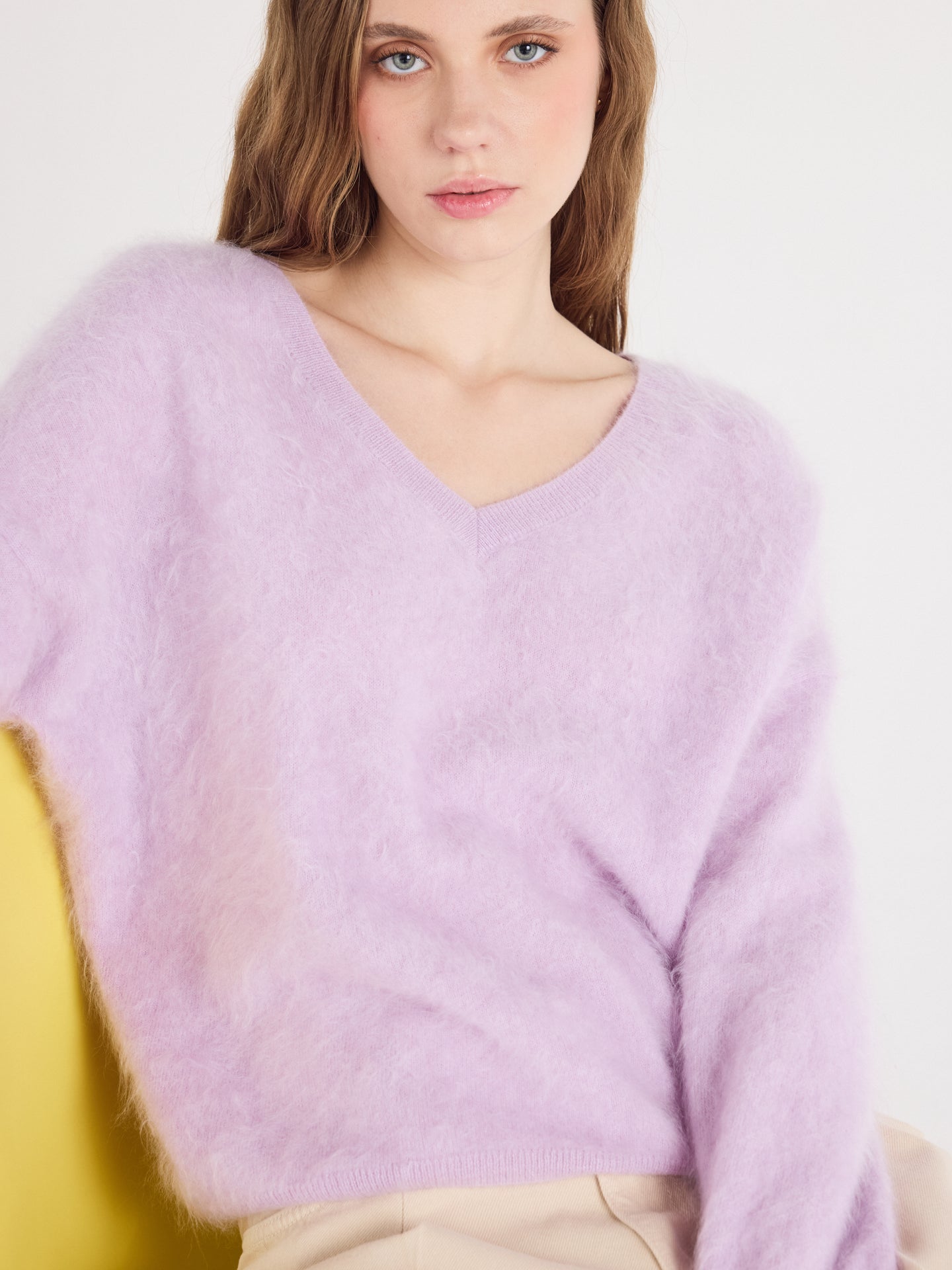 pull oversize col v soeli - cachemire brossé - lilac