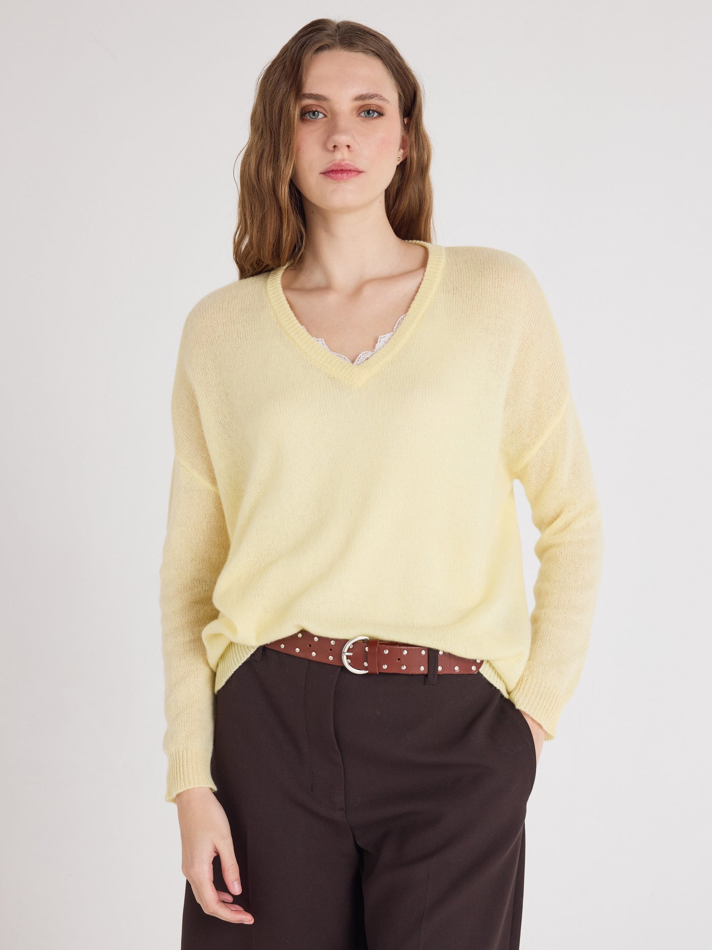 angelica - Pull col V en cachemire - limelight