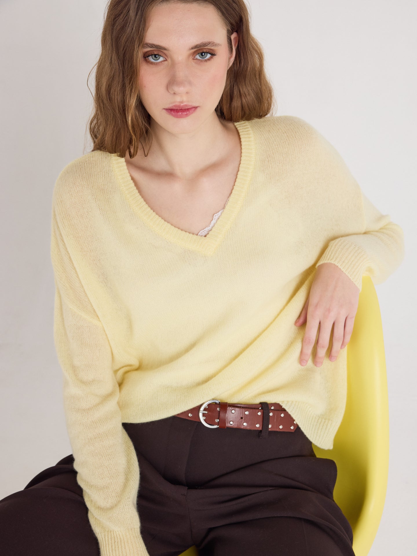 angelica - Pull col V en cachemire - limelight