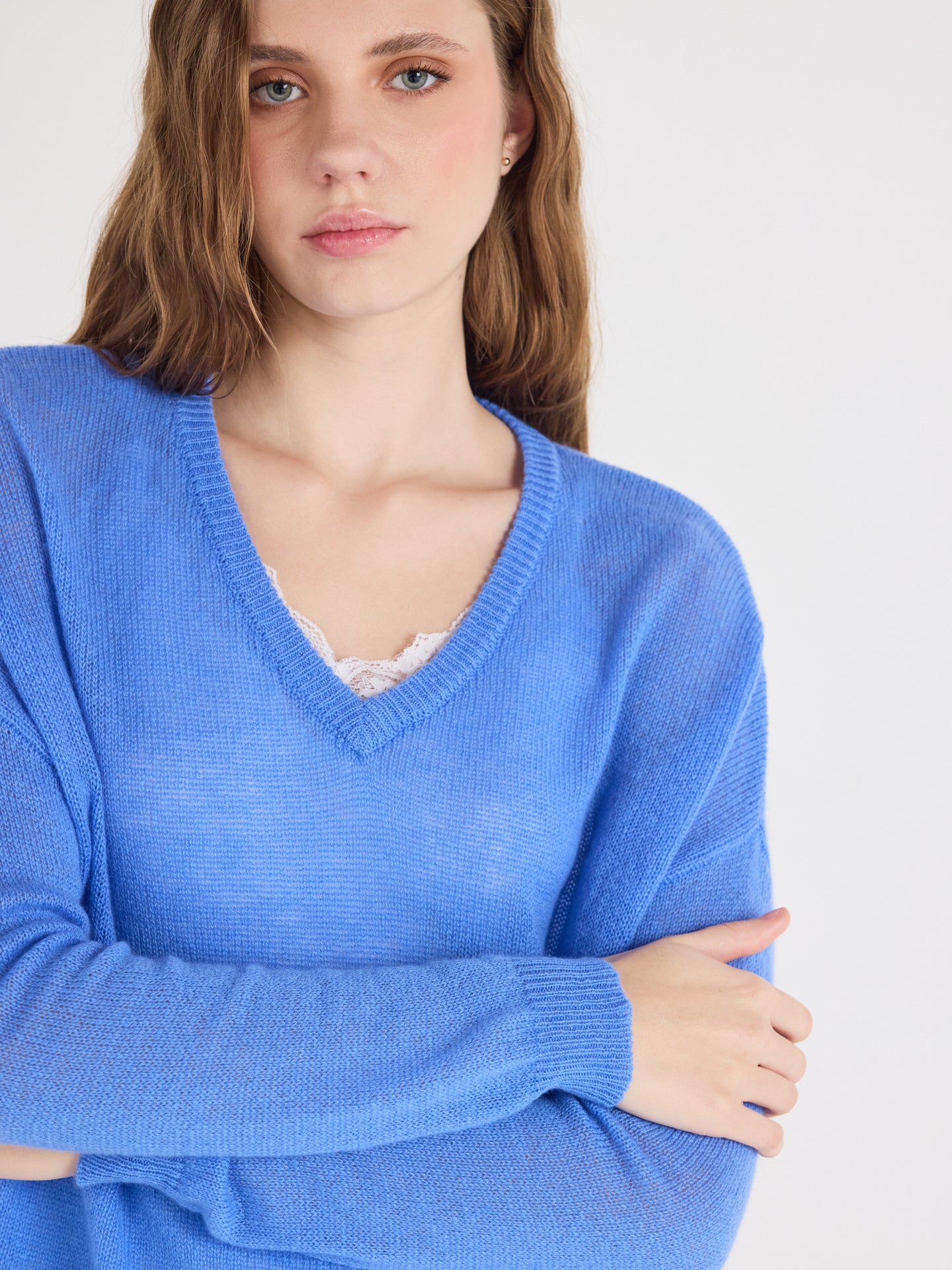angelica - Pull col V en cachemire - marina blue