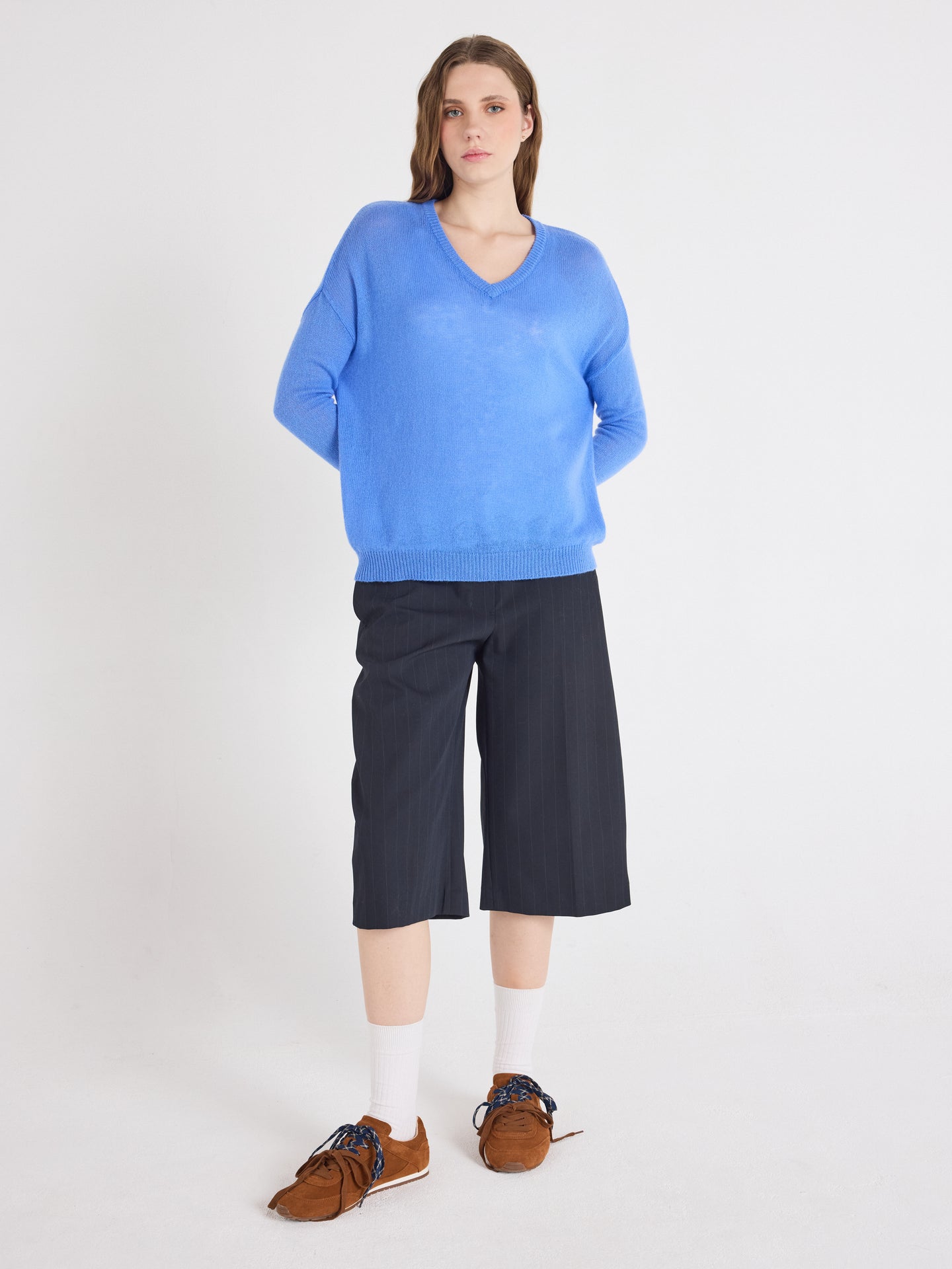angelica v-neck sweater - light cashmere - marina blue