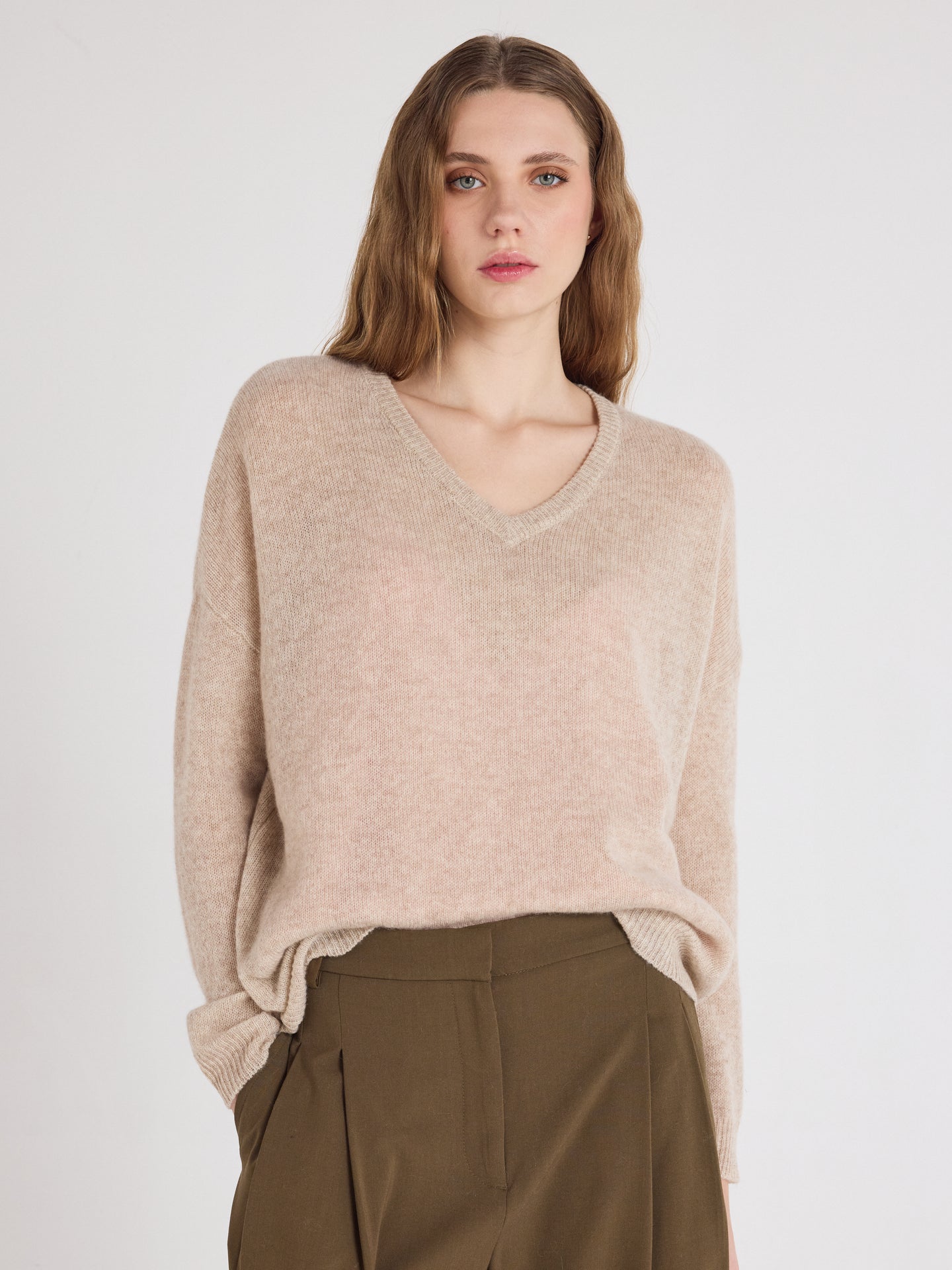 angelica - Pull col V en cachemire - oatmeal