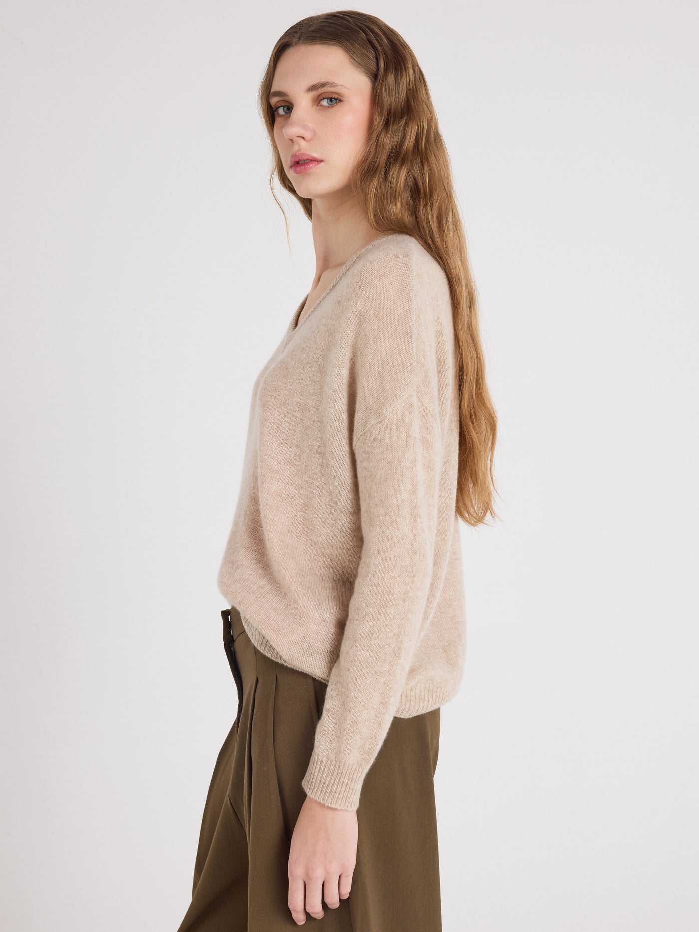 angelica - Pull col V en cachemire - oatmeal