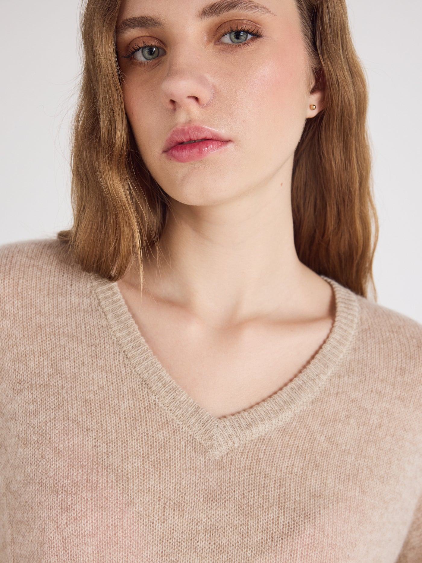 angelica - Pull col V en cachemire - oatmeal