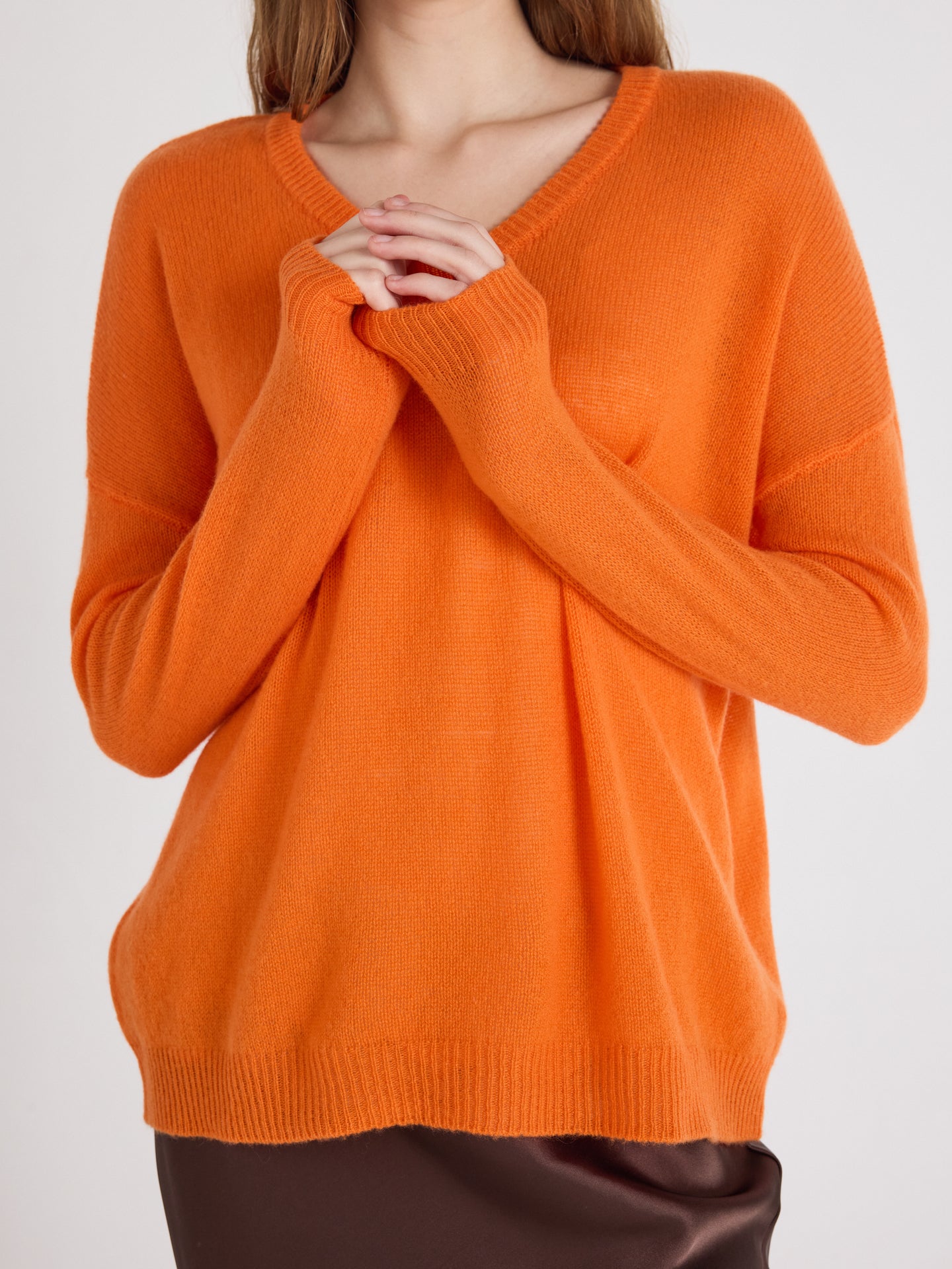 pull col v angelica - cachemire léger - orange