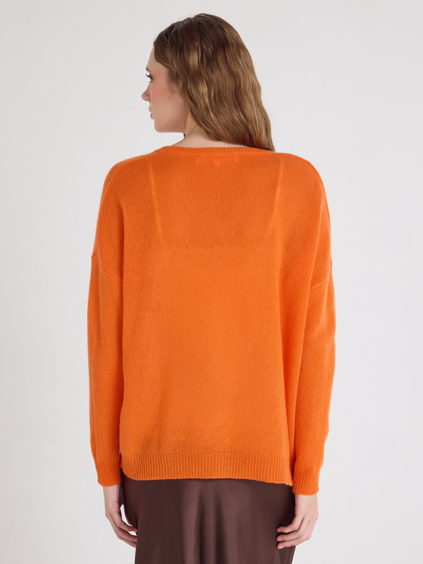 angelica - Pull col V en cachemire - orange