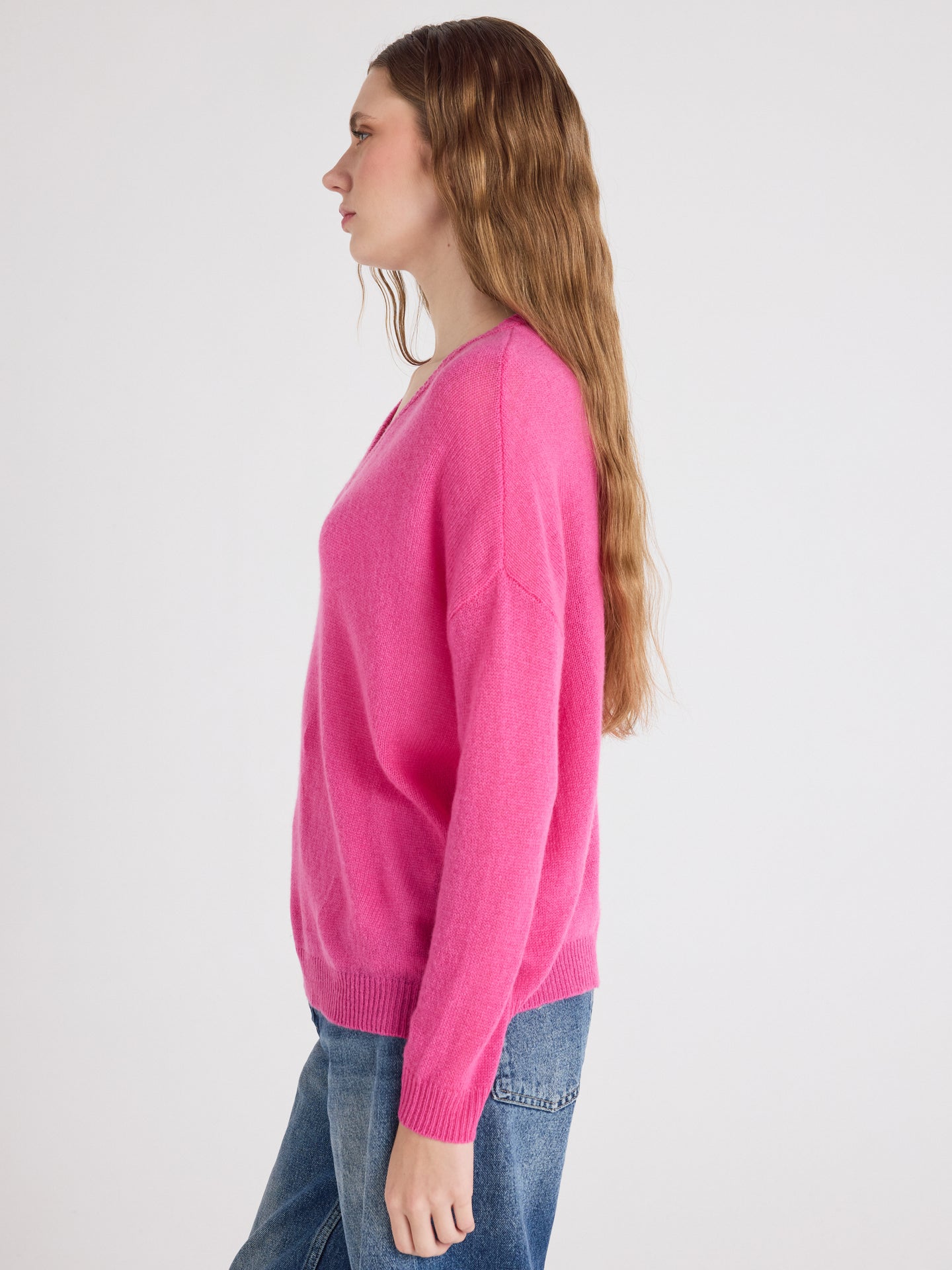 pull col v angelica - cachemire léger - pink orchid