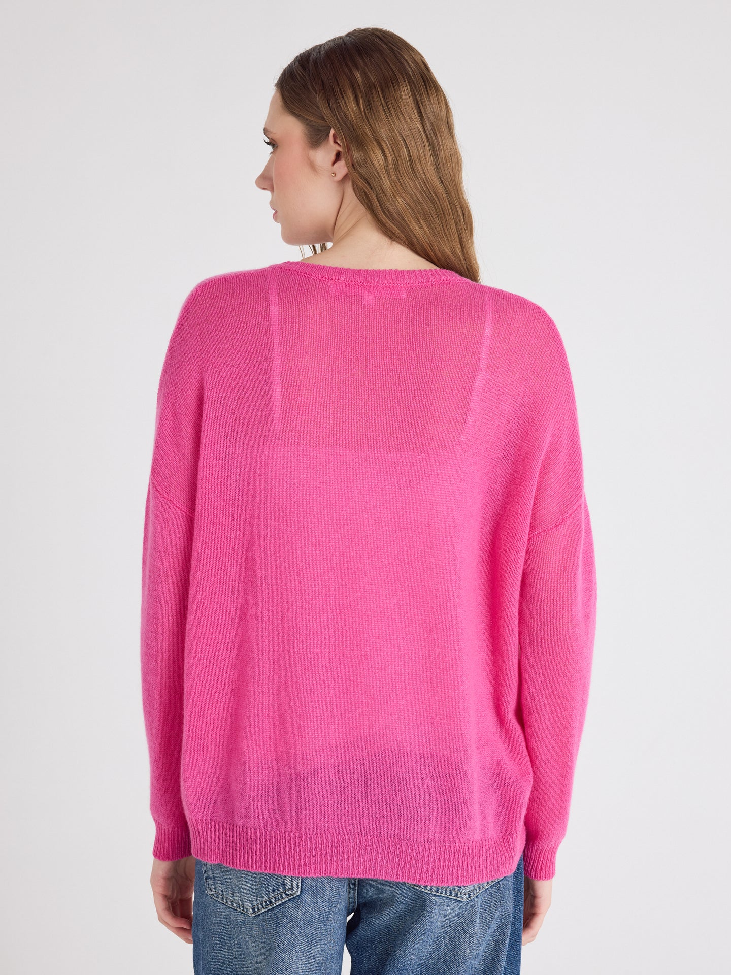 pull col v angelica - cachemire léger - pink orchid