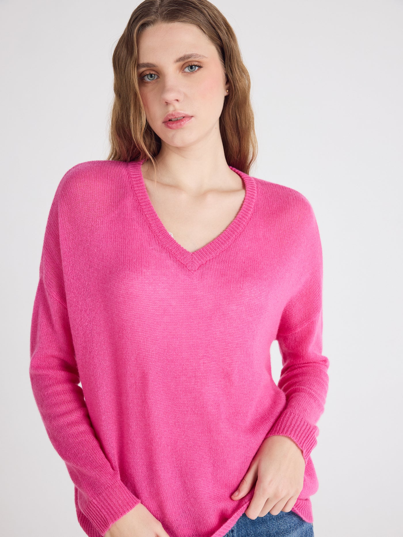 angelica - Pull col V en cachemire - pink orchid