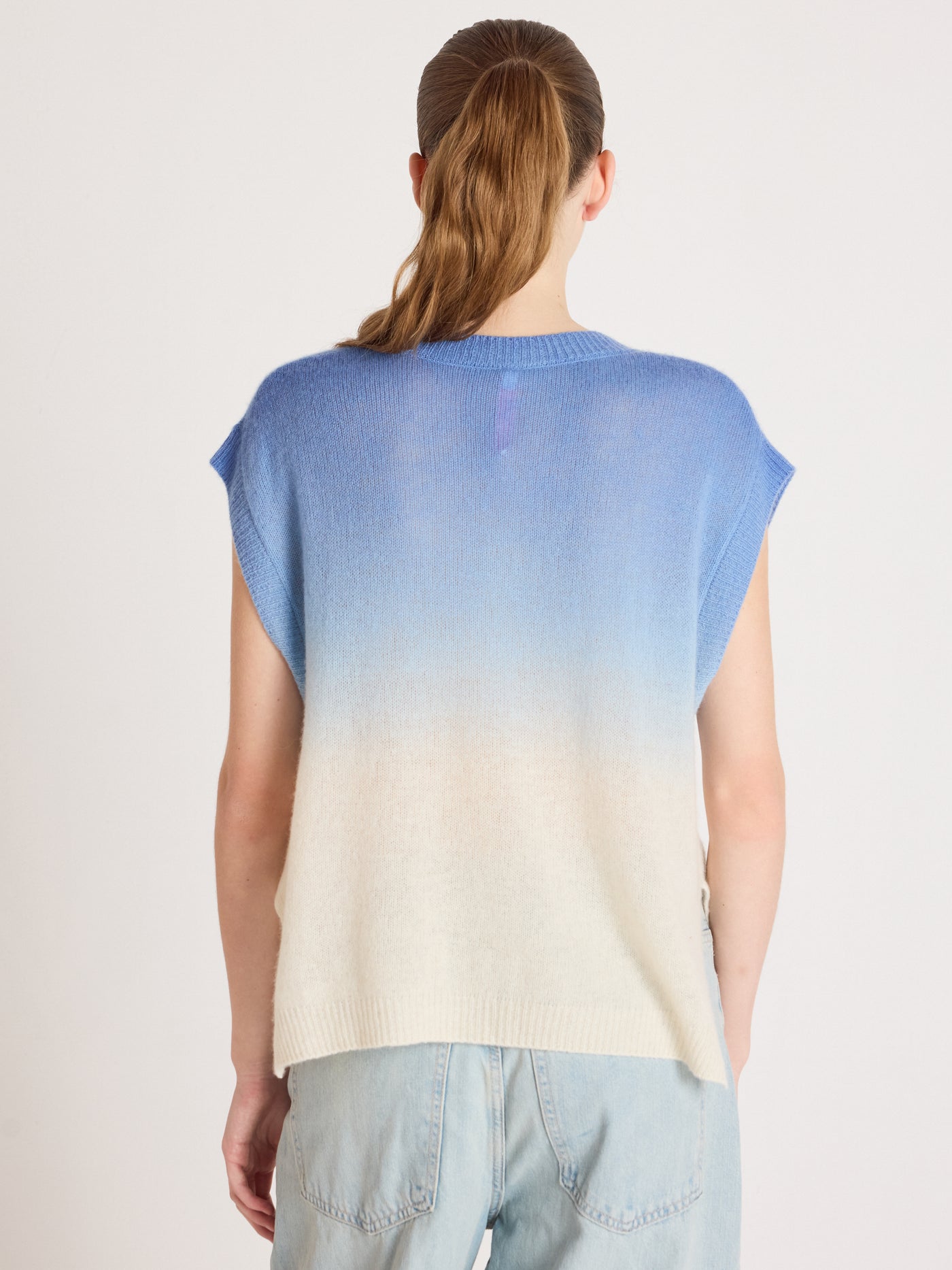 samantha - Zonder mouwen trui van kasjmier - dip dye blue