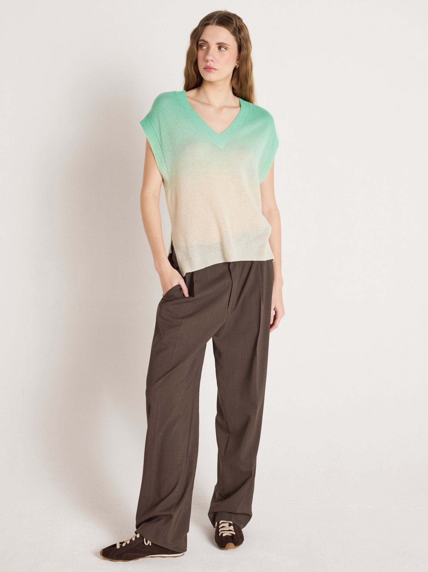 samantha - Pull sans manches en cachemire - dip dye green