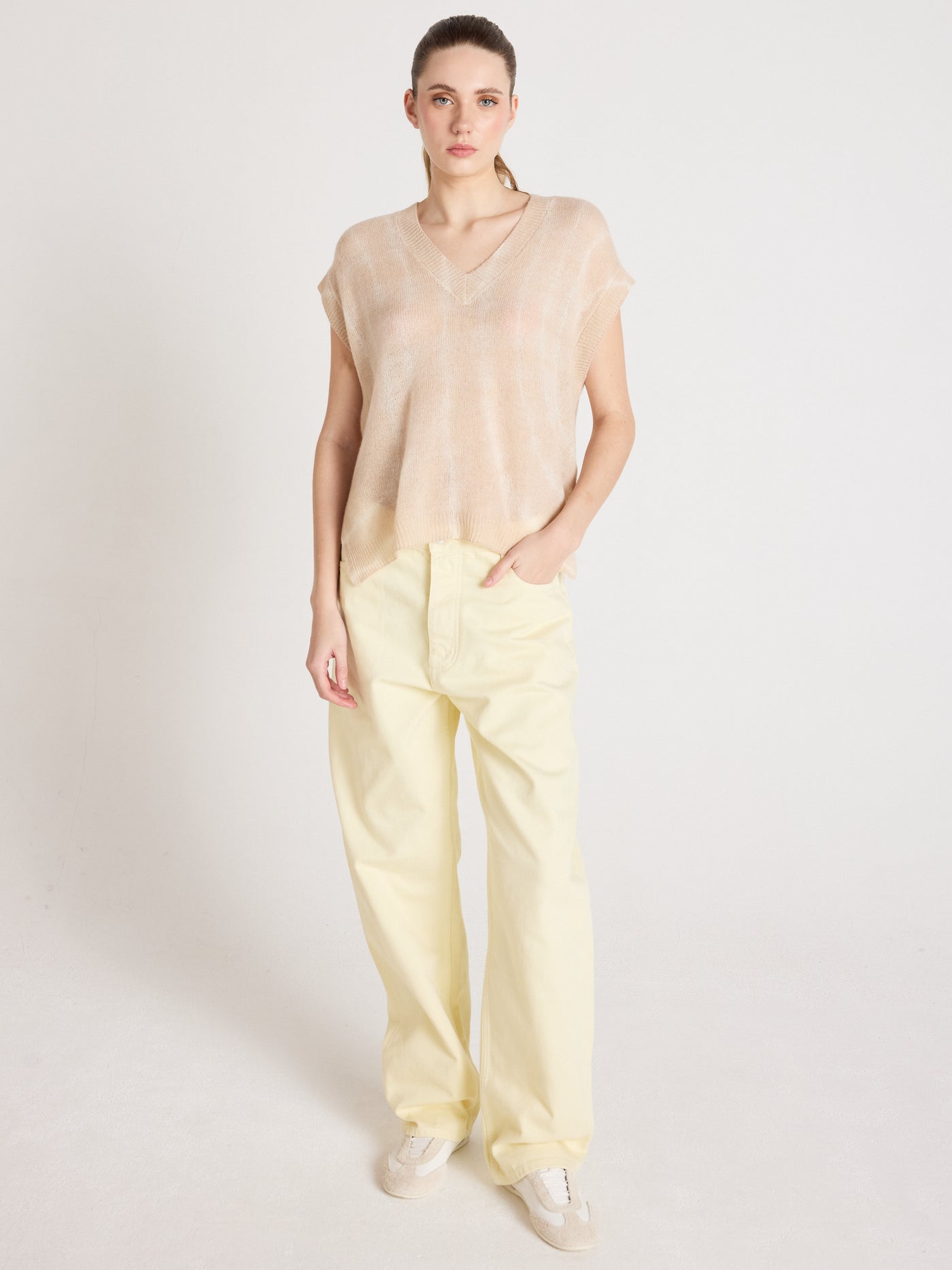 samantha - Zonder mouwen trui van kasjmier - tie dye beige