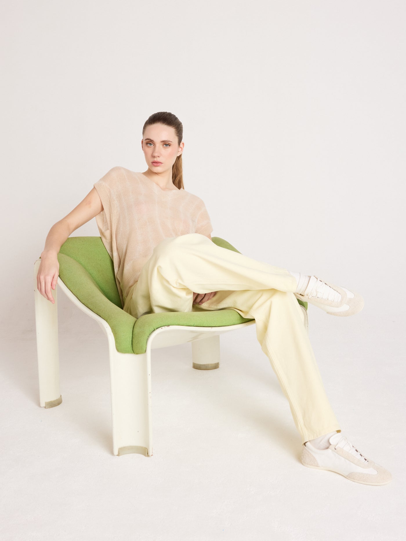 samantha - Zonder mouwen trui van kasjmier - tie dye beige