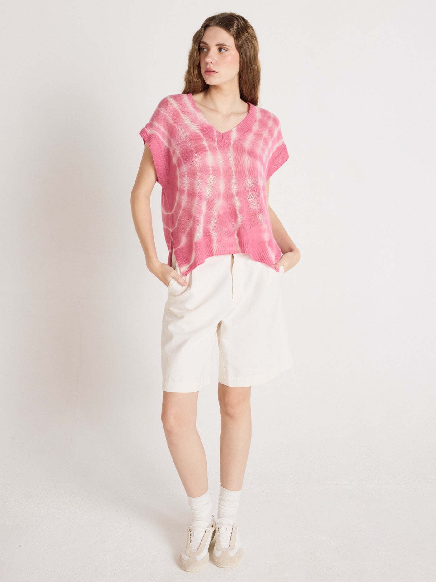 samantha - Zonder mouwen trui van kasjmier - tie dye pink