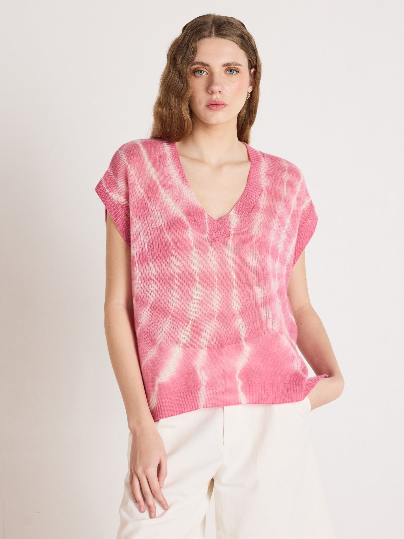 samantha - Zonder mouwen trui van kasjmier - tie dye pink