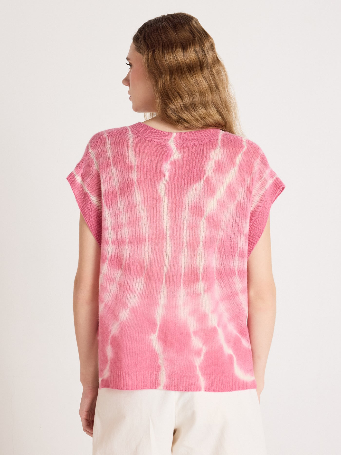 samantha - Zonder mouwen trui van kasjmier - tie dye pink